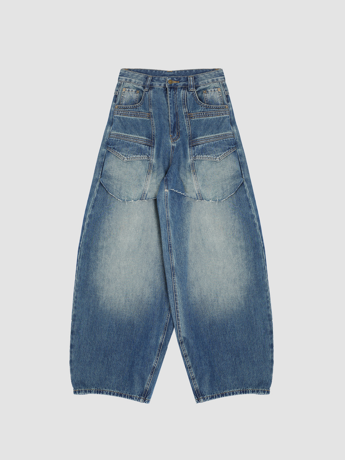 HAHAHA Spliced Washed Faux Layered Jeans