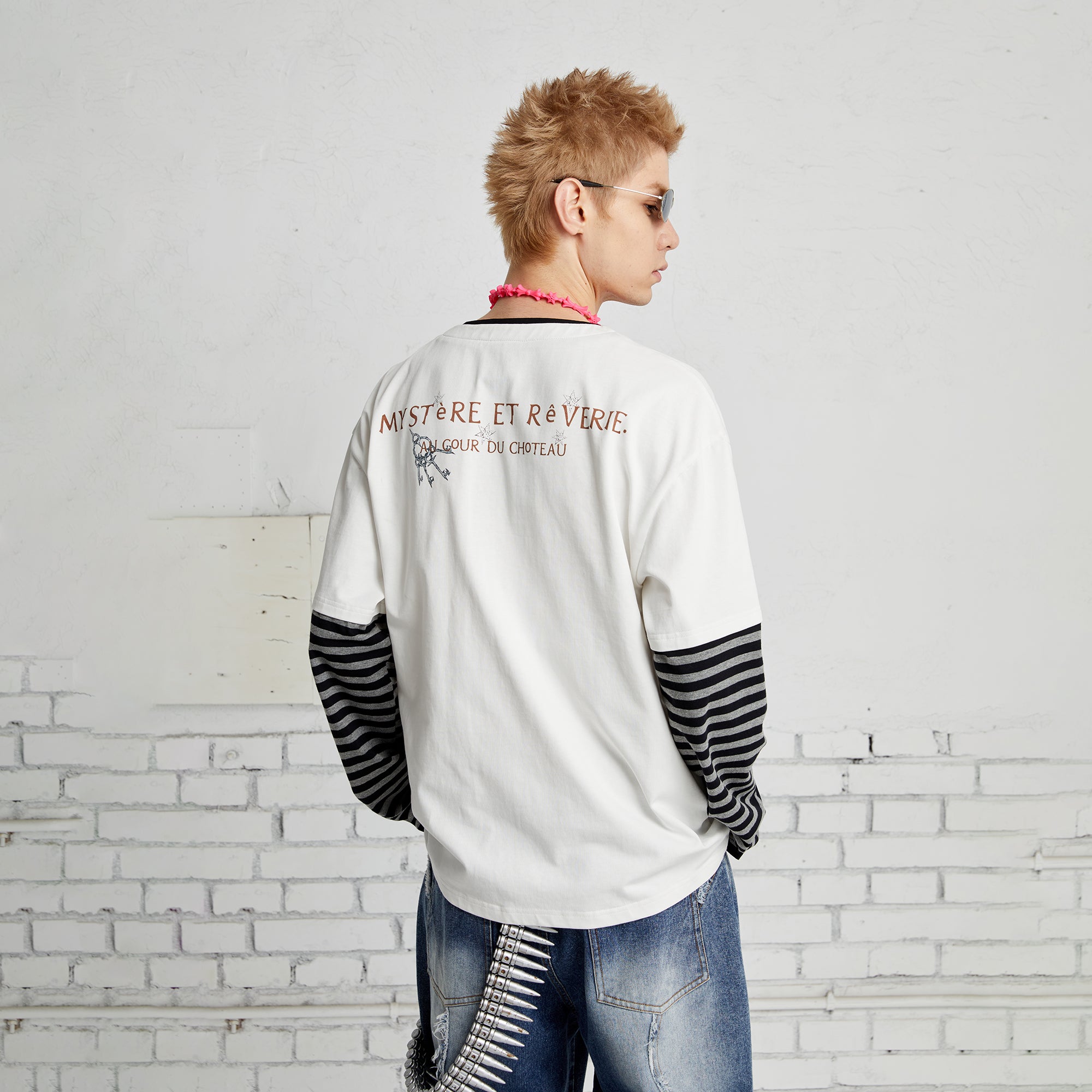 PASET Layered Stripe Graphic Long-Sleeve Tee