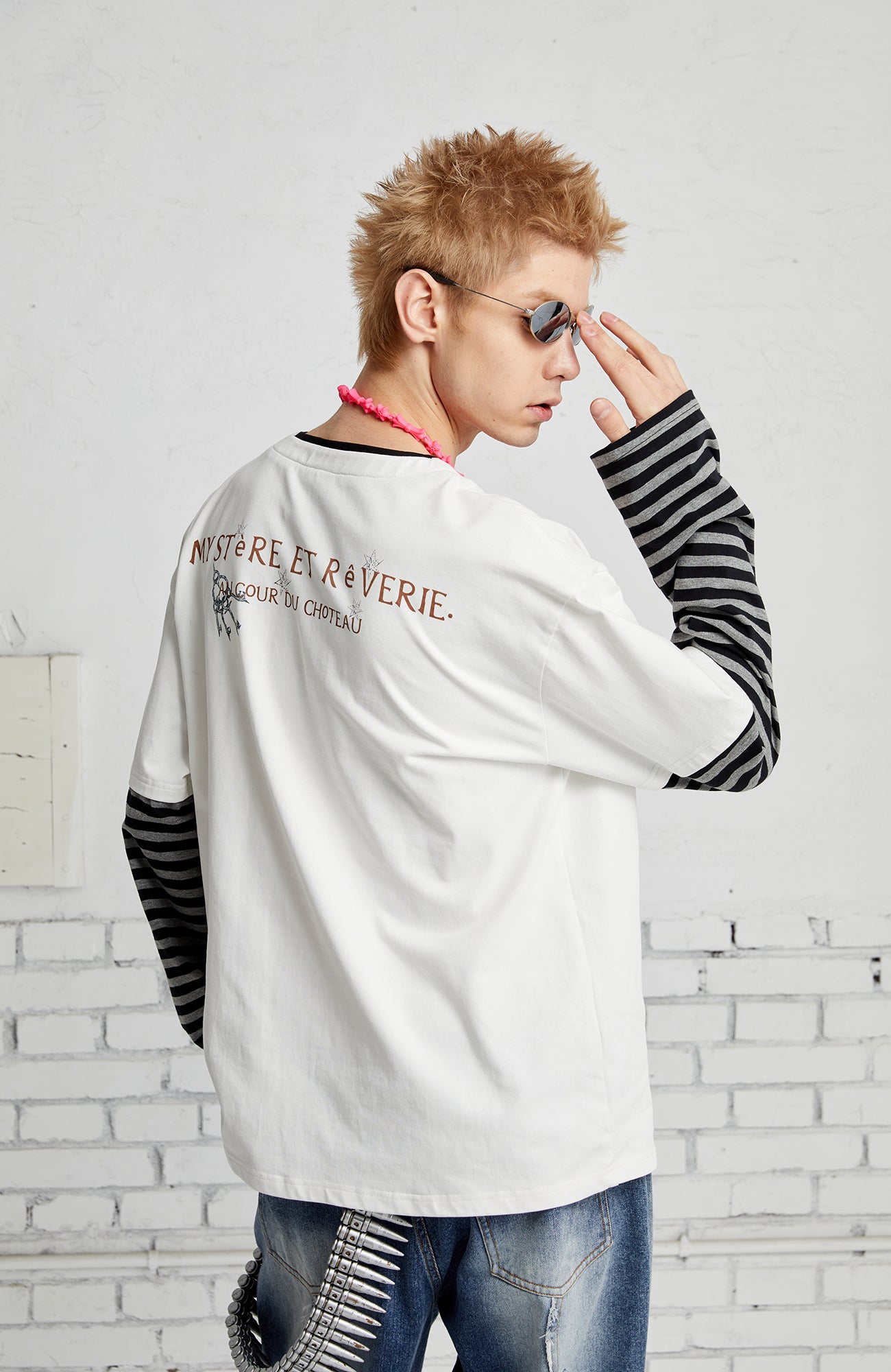 PASET Layered Stripe Graphic Long-Sleeve Tee