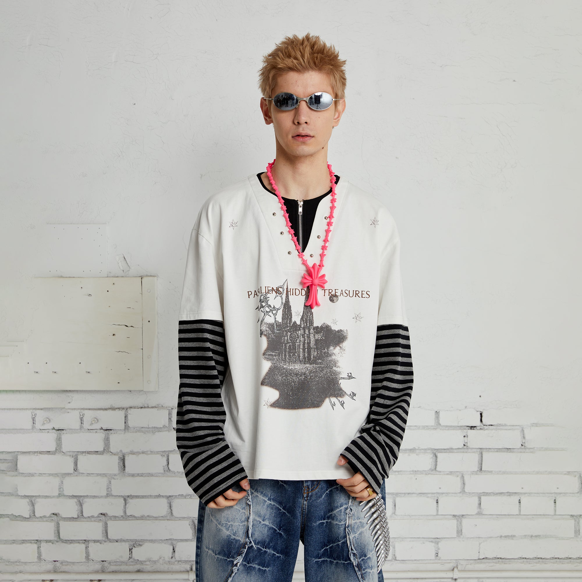 PASET Layered Stripe Graphic Long-Sleeve Tee