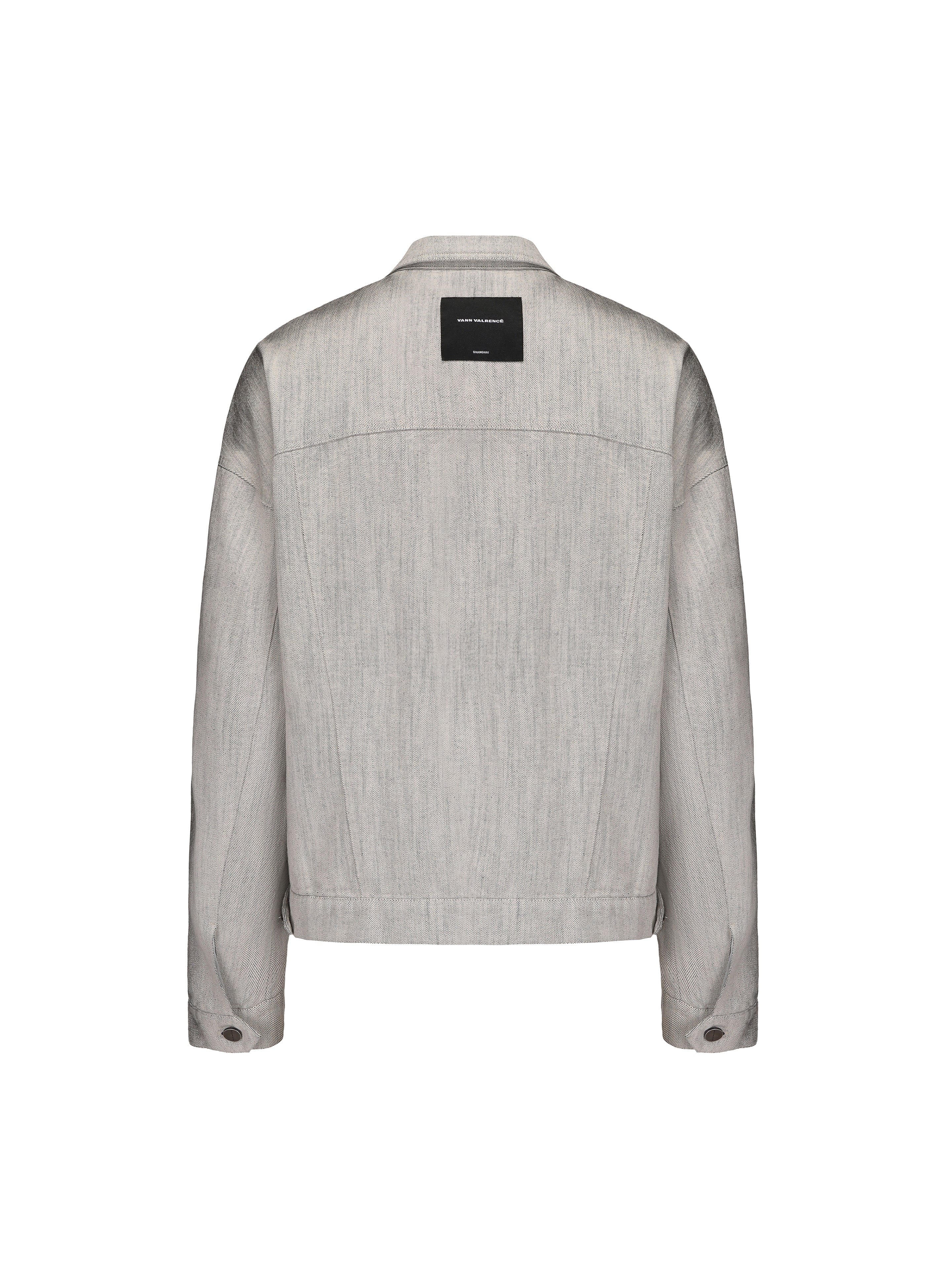 VANN VALRENCE Structured Panel Gradient Sleeve Washed Denim Jacket
