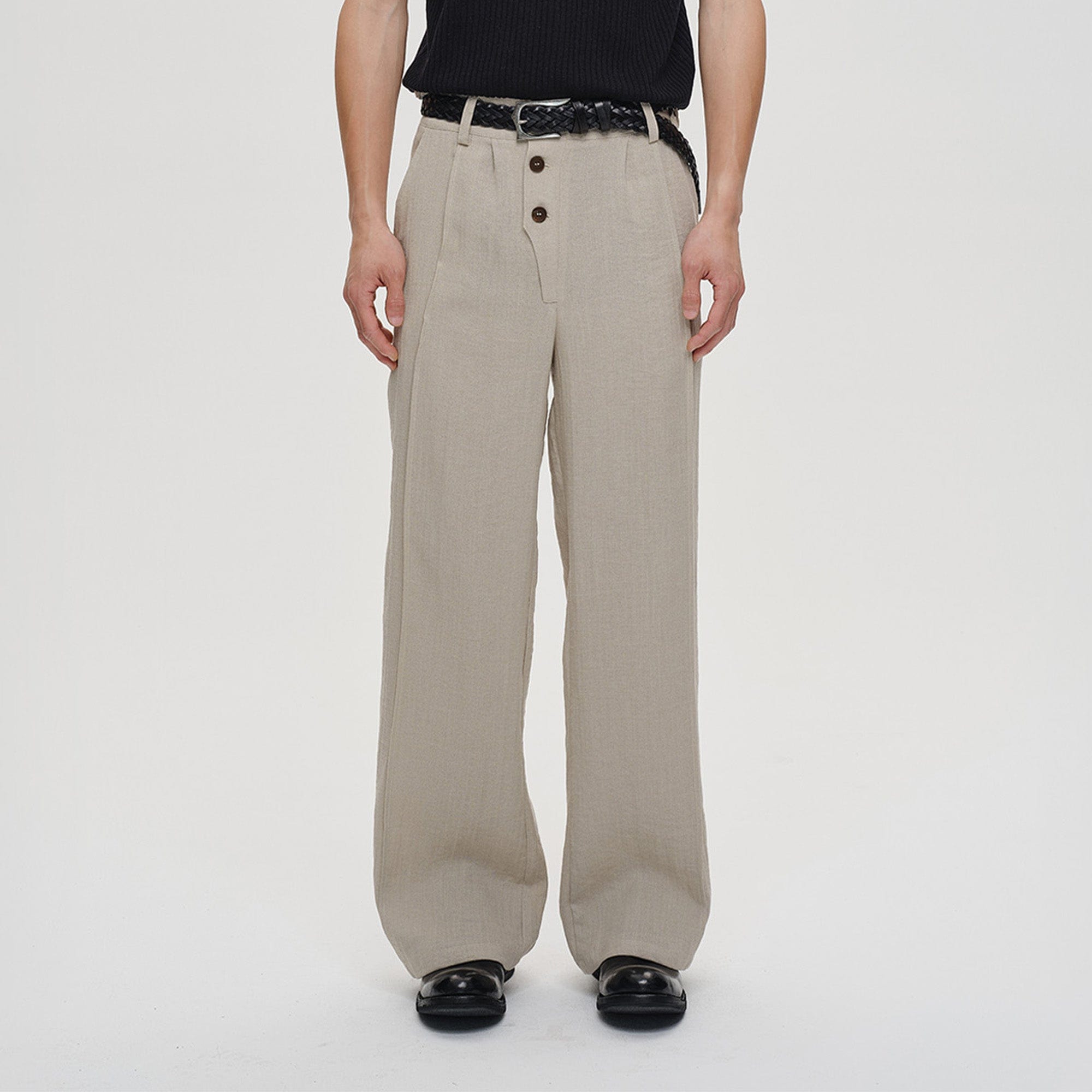 CATSSTAC Linen-Tencel Pleated Straight-Leg Trousers, premium urban and streetwear designers apparel on PROJECTISR.com, CATSSTAC