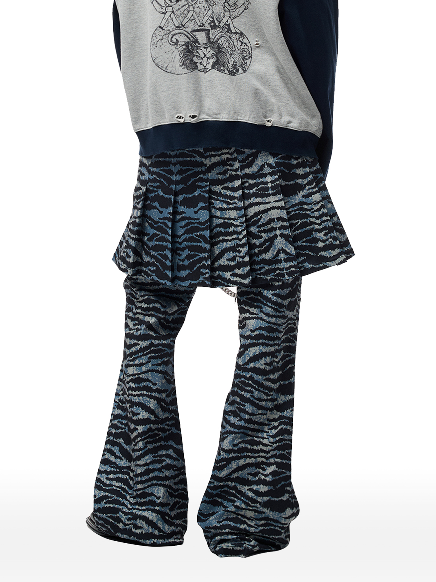 CYCYCY Punk Tiger-Stripe Detachable Pleated Flared Pants
