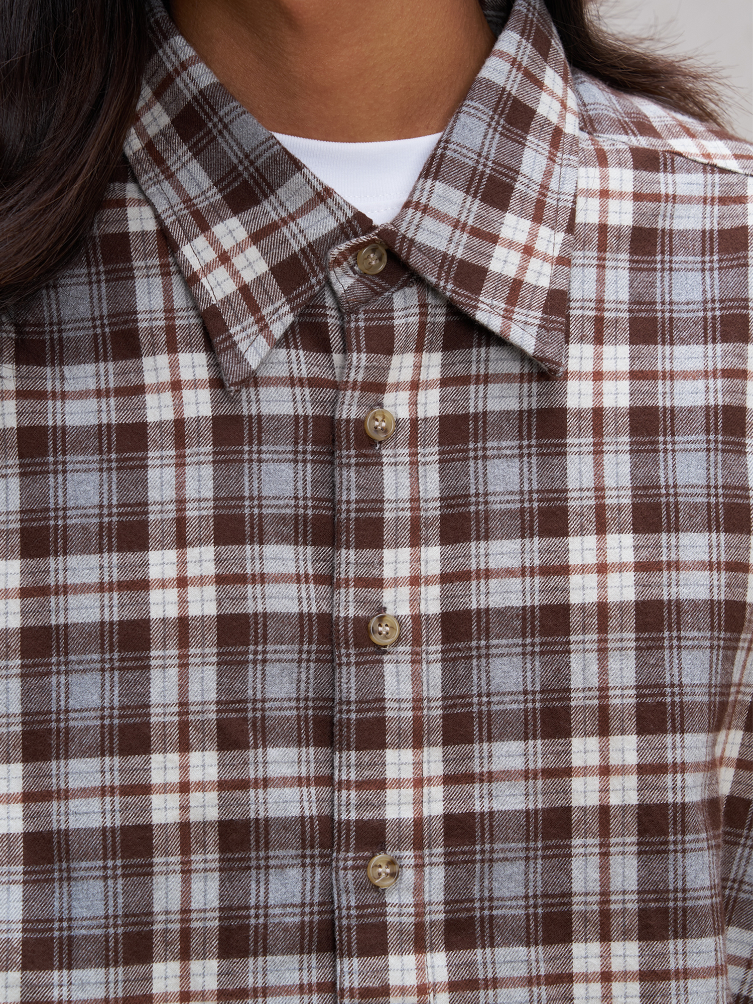 UNLIMITED MOTE Plaid Oversized Half-Open Collar Shirt Brown, premium urban and streetwear designers apparel on PROJECTISR.com, UNLIMITED MOTE