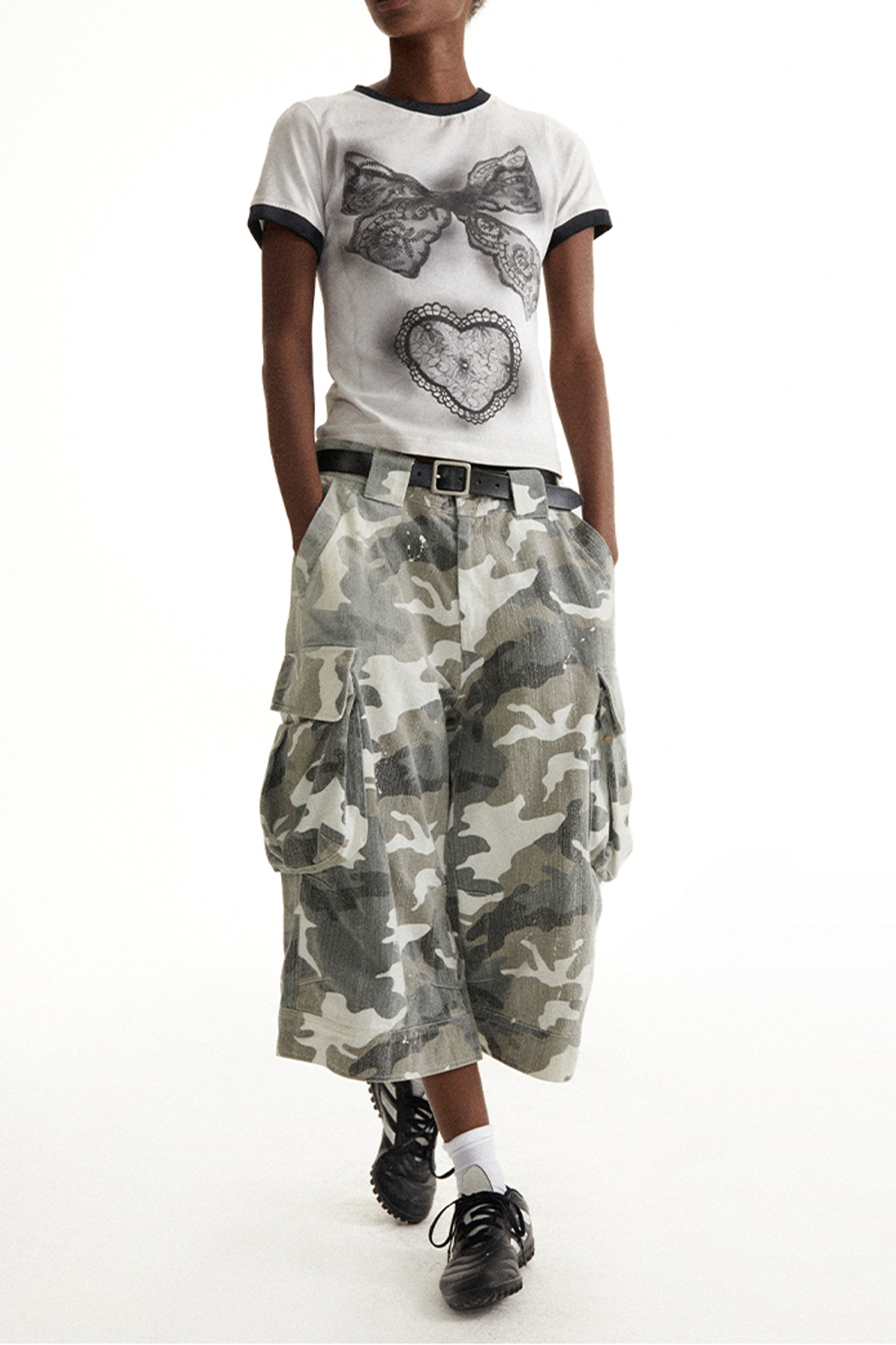 CONPCONP Distressed Spray-Dye Camo Shorts