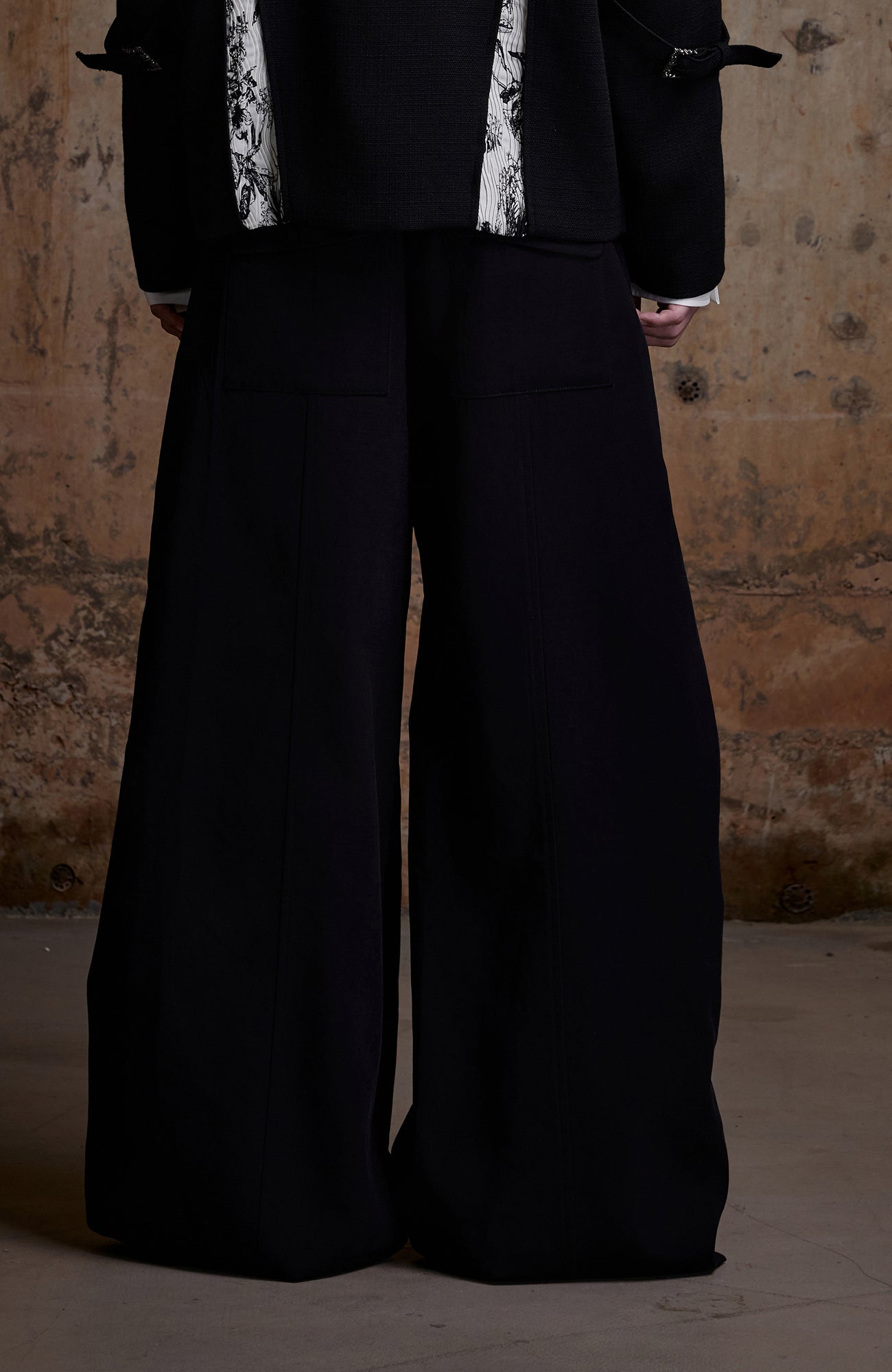 2000RSK Crinkled Detachable Ribbon Wide-Leg Trousers