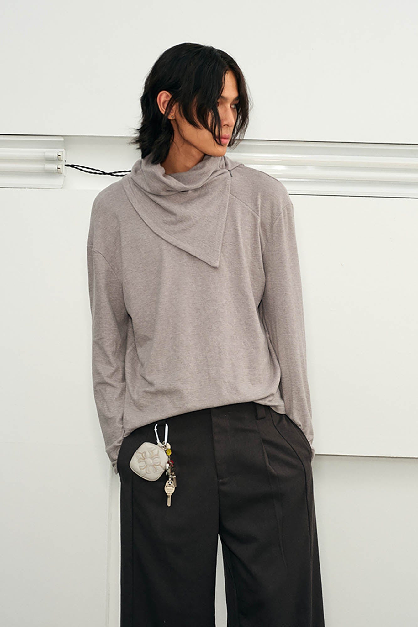 KREATE Scarf Collar Knitted Long-Sleeve Tee