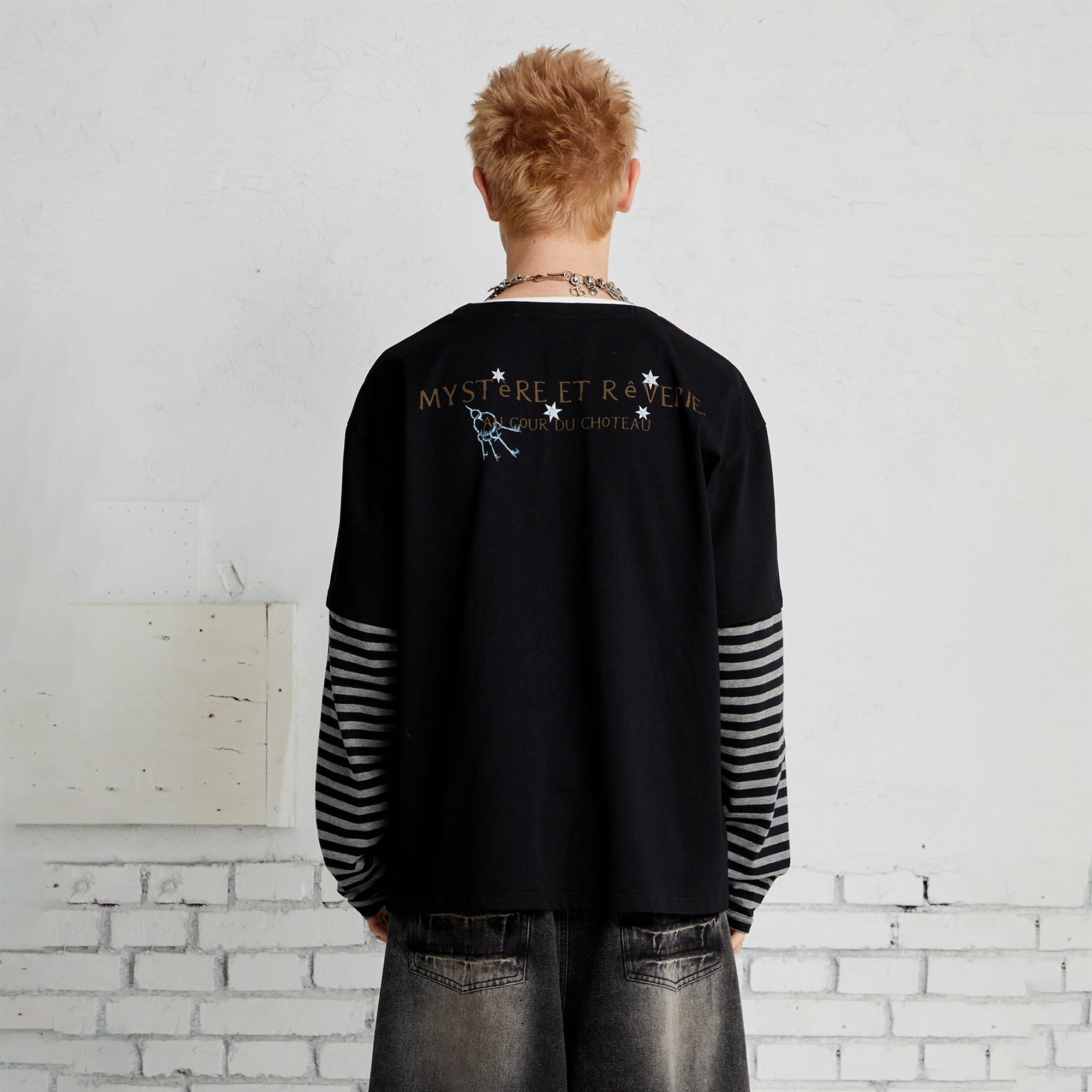 PASET Layered Stripe Graphic Long-Sleeve Tee