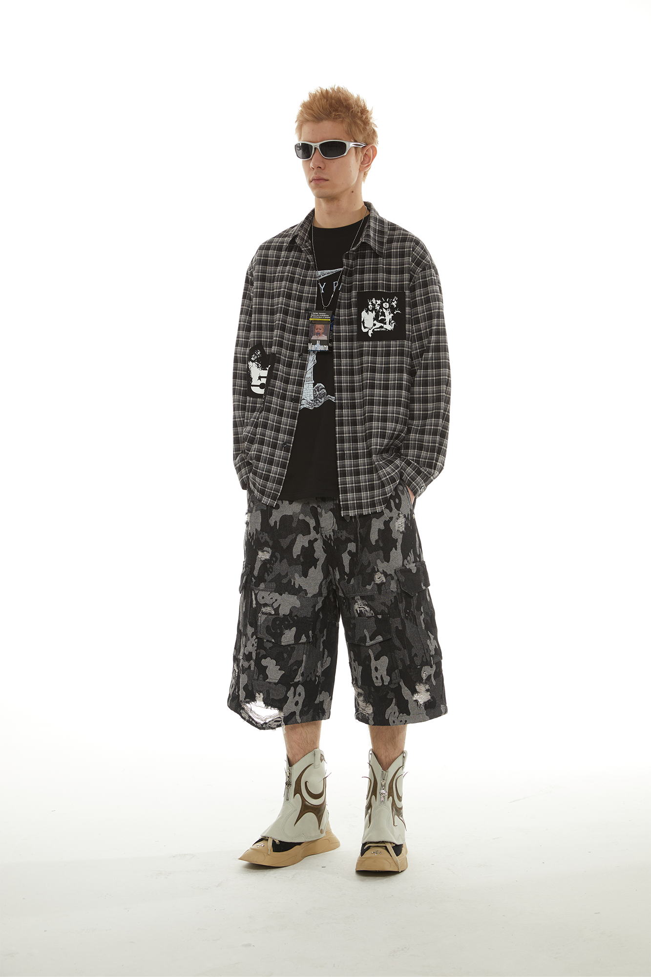 PASET Retro Distressed Camo Cargo Shorts