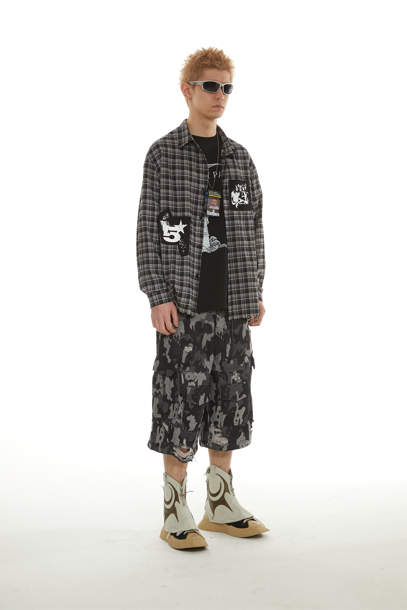 PASET Retro Distressed Camo Cargo Shorts