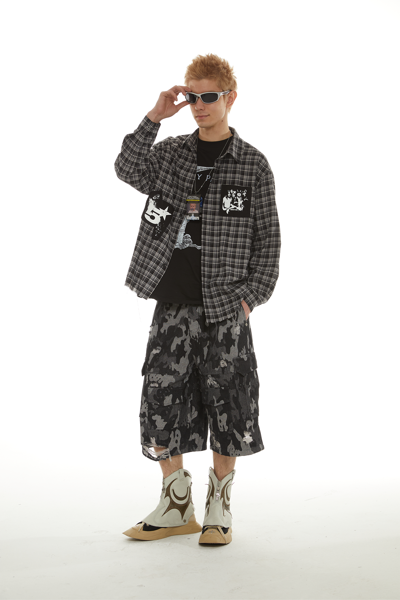 PASET Retro Distressed Camo Cargo Shorts