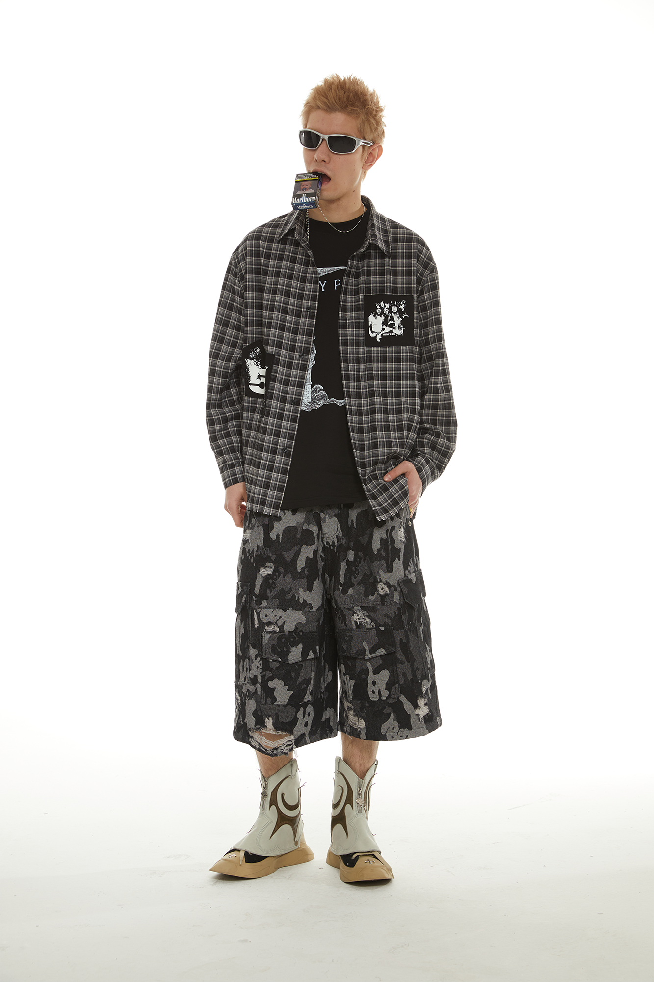 PASET Retro Distressed Camo Cargo Shorts