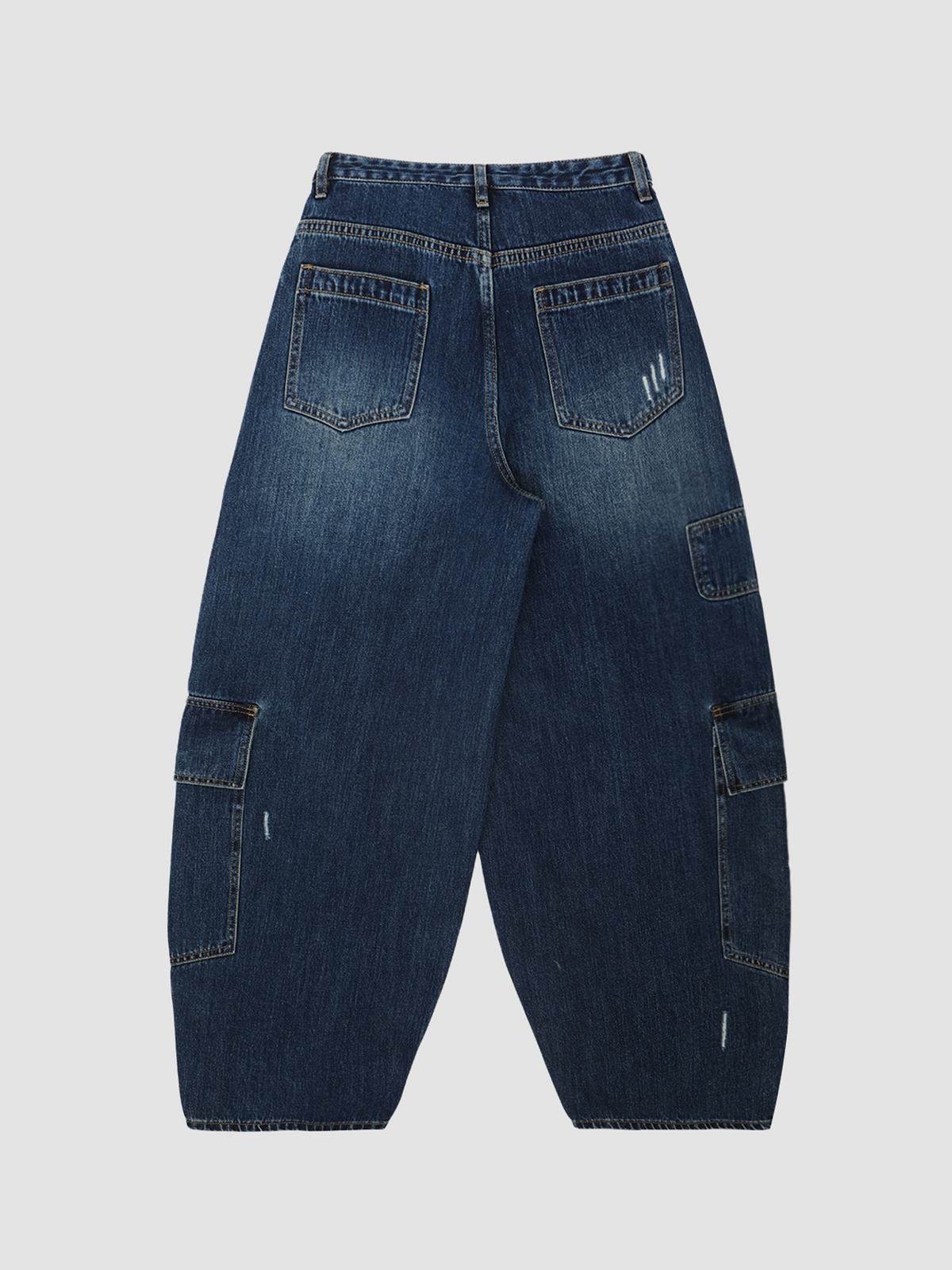 HAHAHA Washed Distressed Multi-Pocket Wide-Leg Jeans