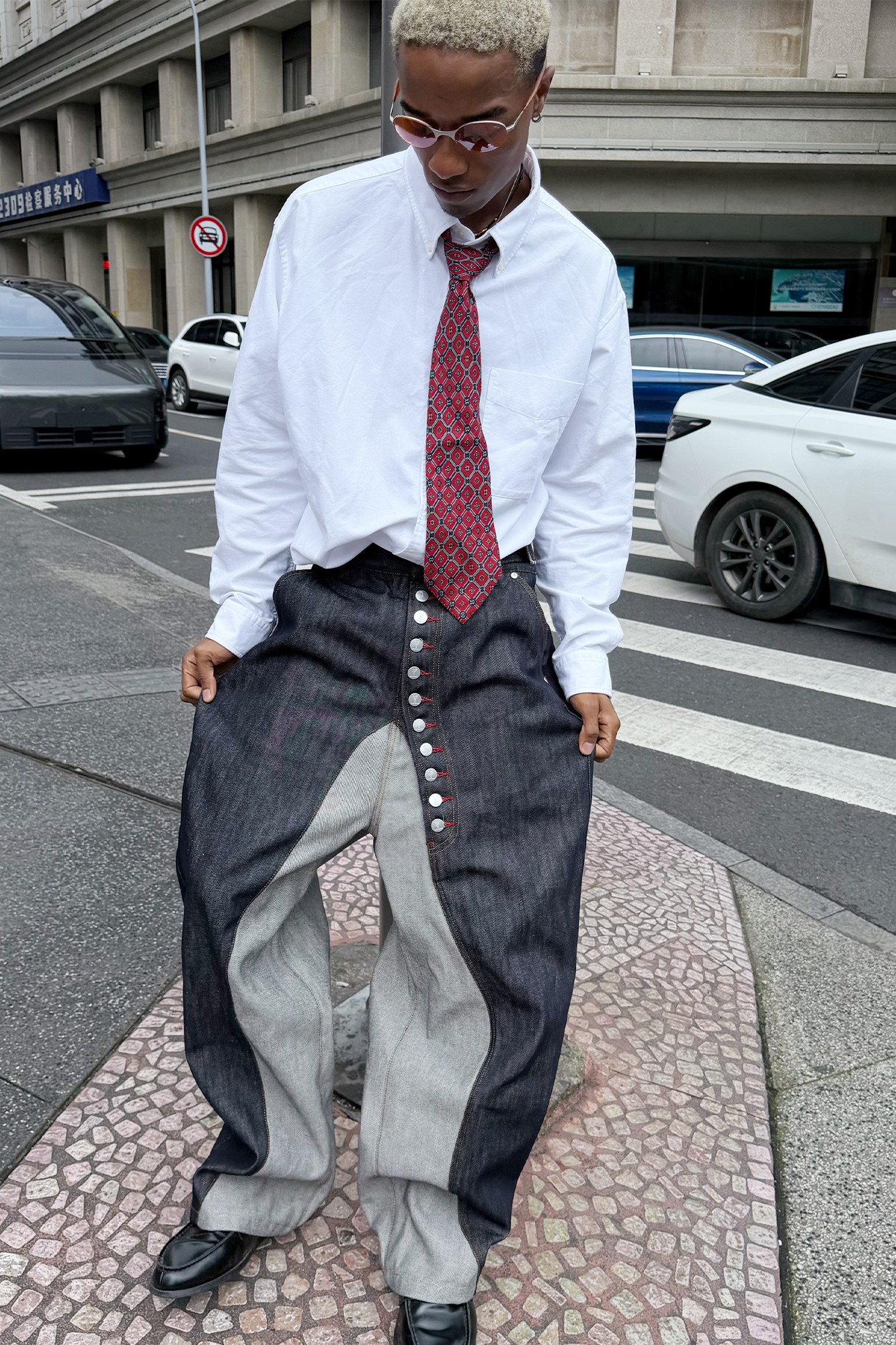 STEEPC Inverted Panel Snap-Fly Raw Jeans, premium urban and streetwear designers apparel on PROJECTISR.com, STEEPC