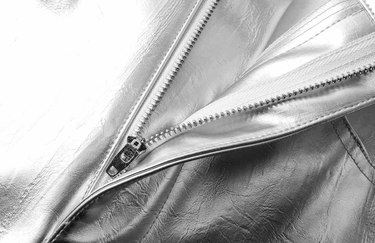 REBEL WAVE Silver Liquid Faux Leather Straight-Leg Pants