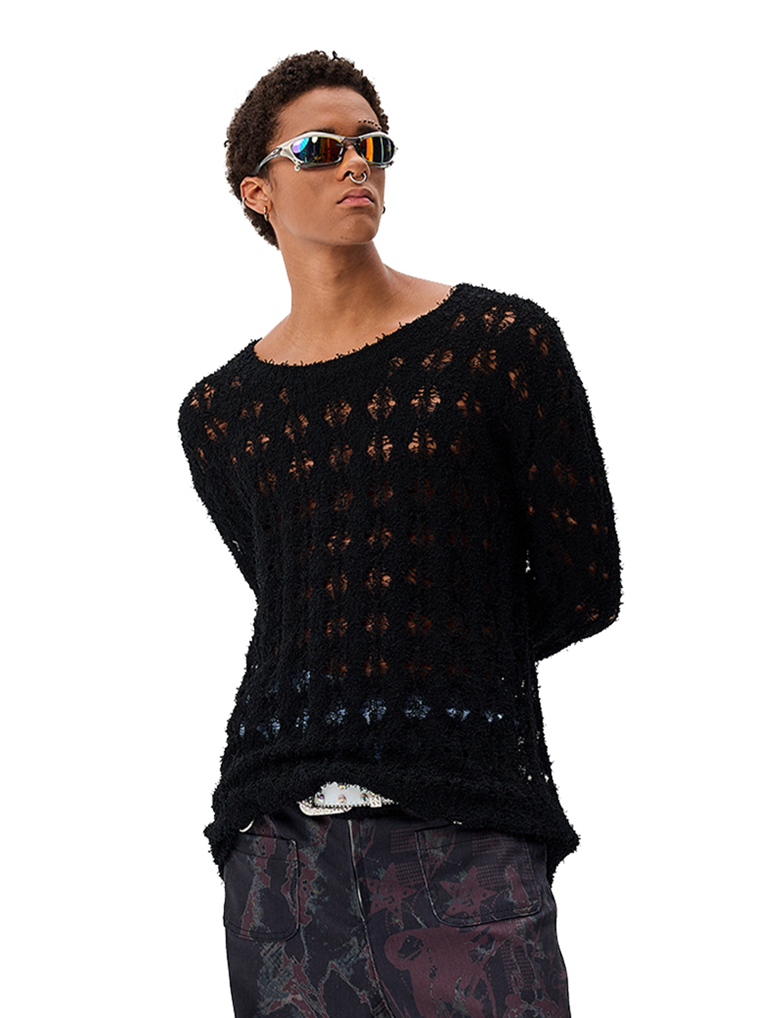 CYCYCY Punk Open-Knit Distressed Sweater