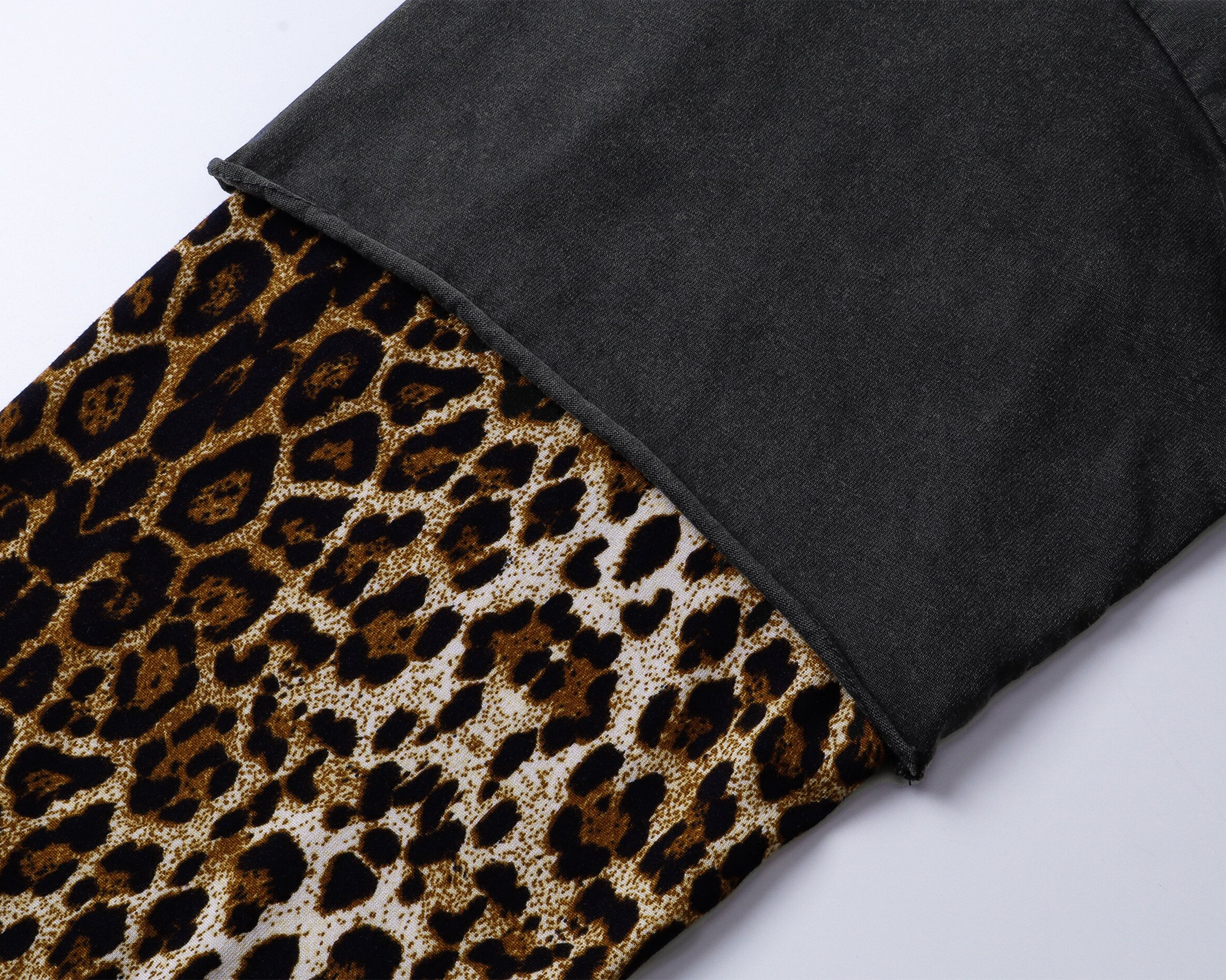 REBEL WAVE Leopard Layered Washed Graphic Long-Sleeve Tee