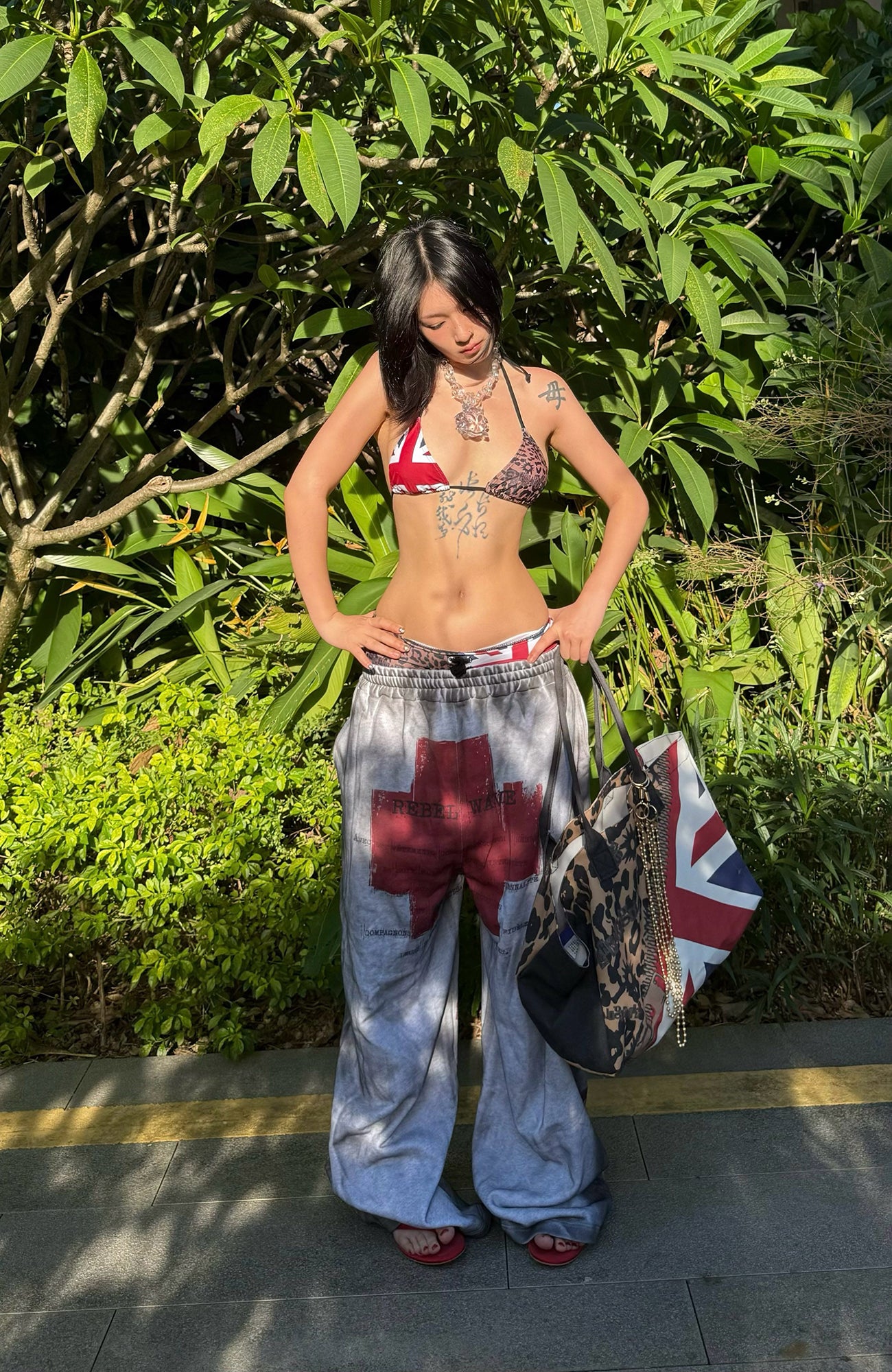 REBEL WAVE Dirty Wash Cross Graphic Sweatpants