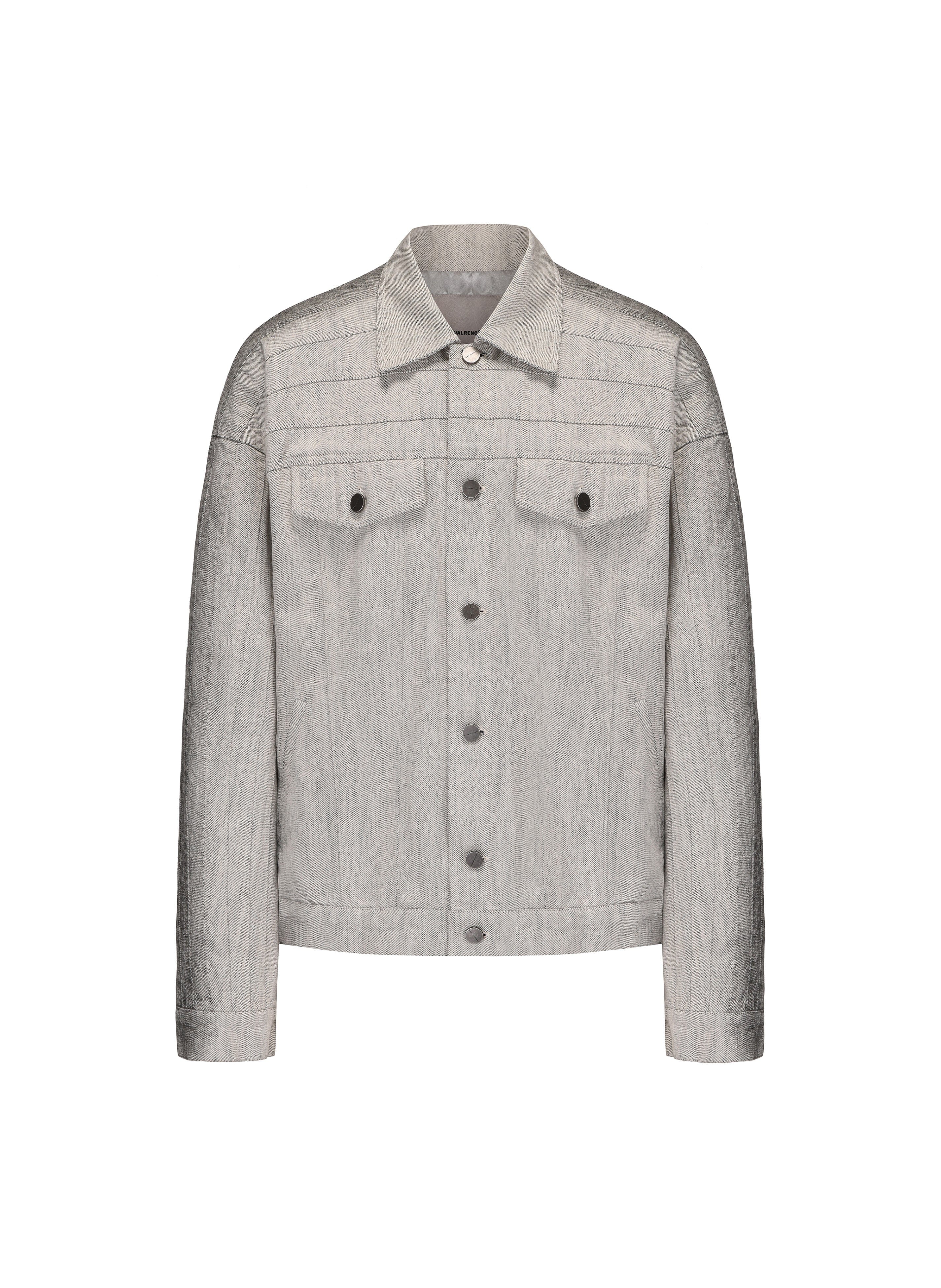 VANN VALRENCE Structured Panel Gradient Sleeve Washed Denim Jacket