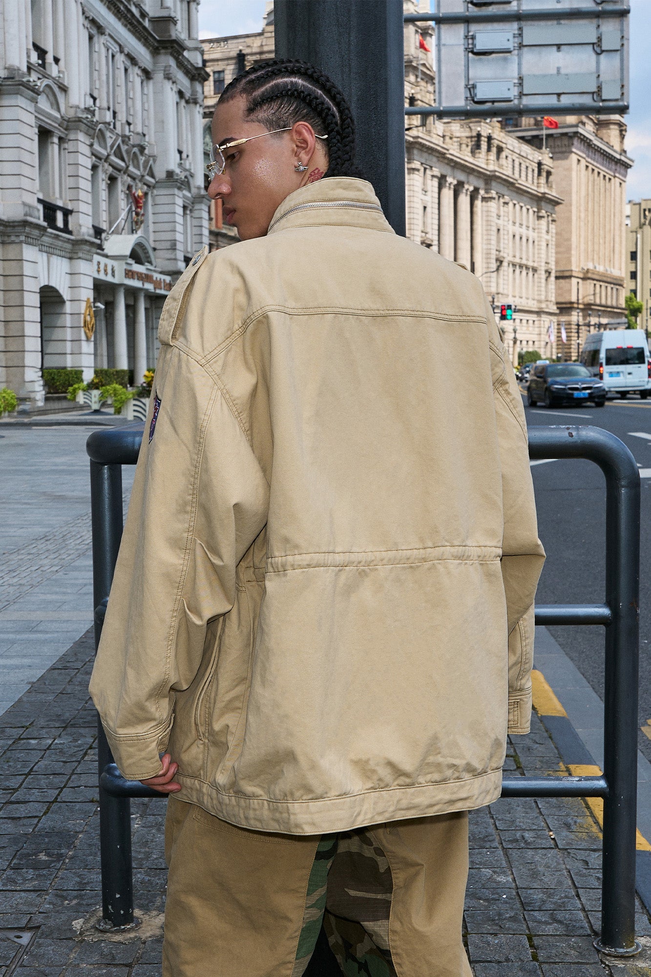 STEEPC Embroidered-Patch Multi-Pocket Oversized Jacket