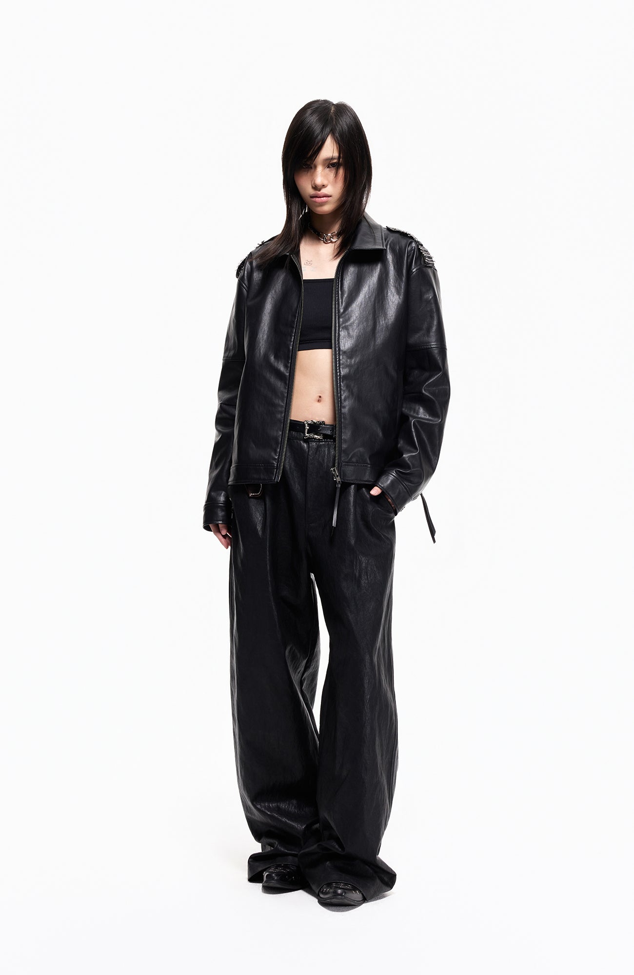 2000RSK Pleated Straight-Leg Faux Leather Trousers