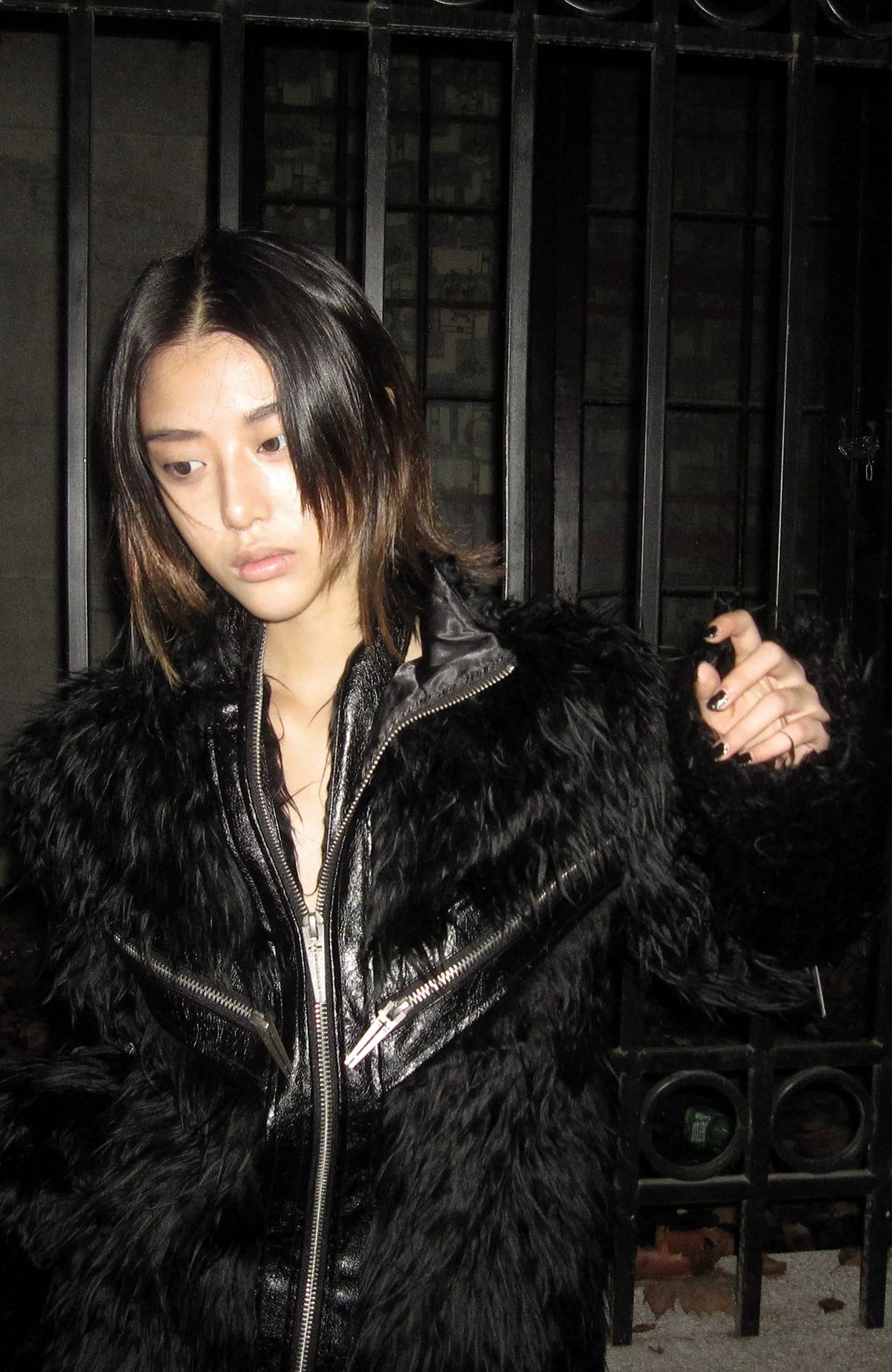 REBEL WAVE Faux Leather Zippered Faux Fur Jacket