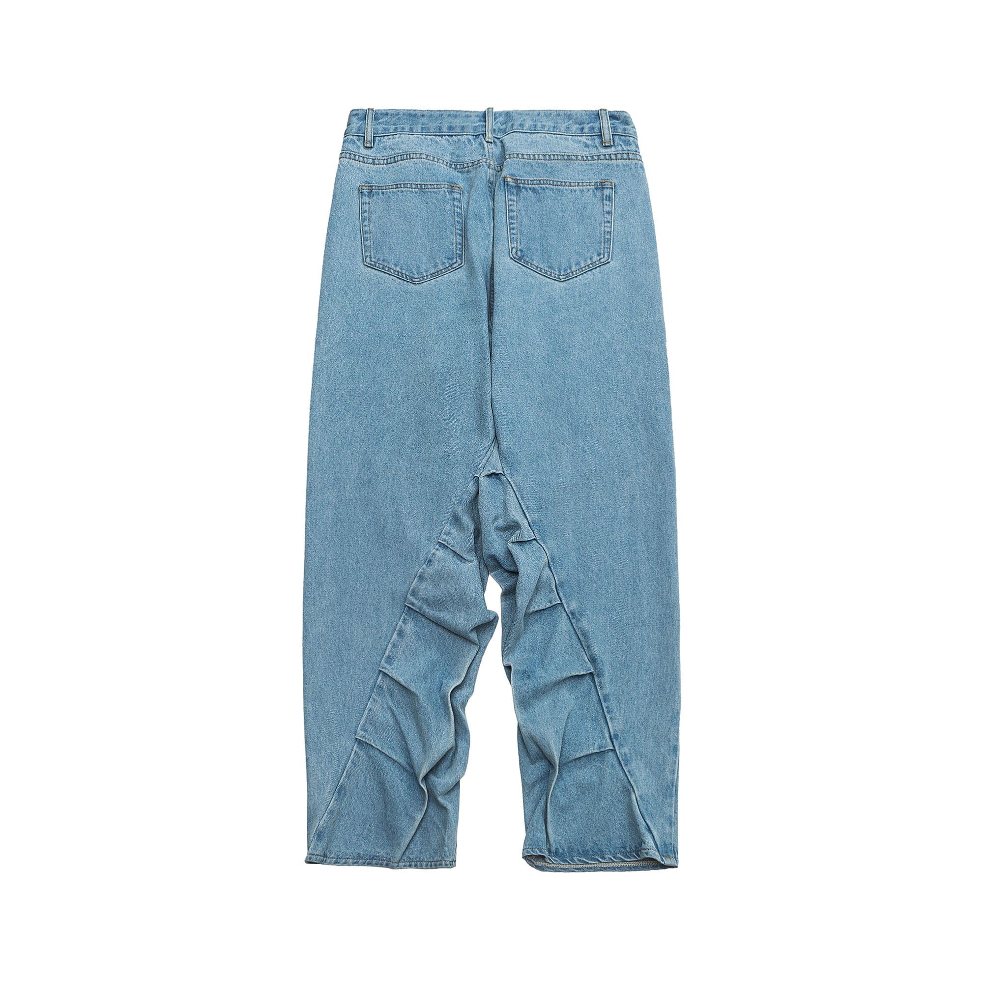ME DA IGUAL Deconstructed Washed Ruched Jeans, premium urban and streetwear designers apparel on PROJECTISR.com, ME DA IGUAL