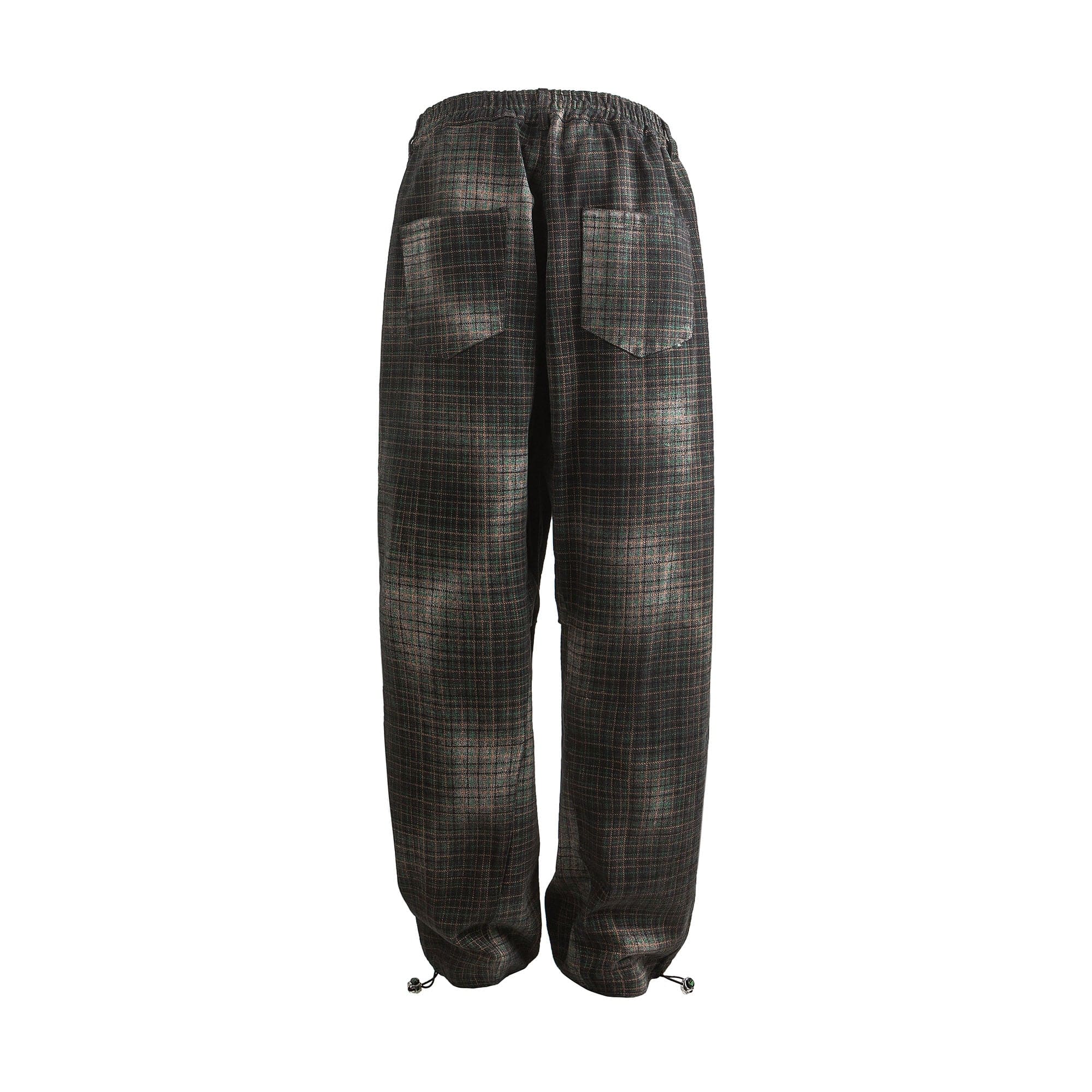ME DA IGUAL Washed Plaid Tapered Drawstring-Hem Pants, premium urban and streetwear designers apparel on PROJECTISR.com, ME DA IGUAL