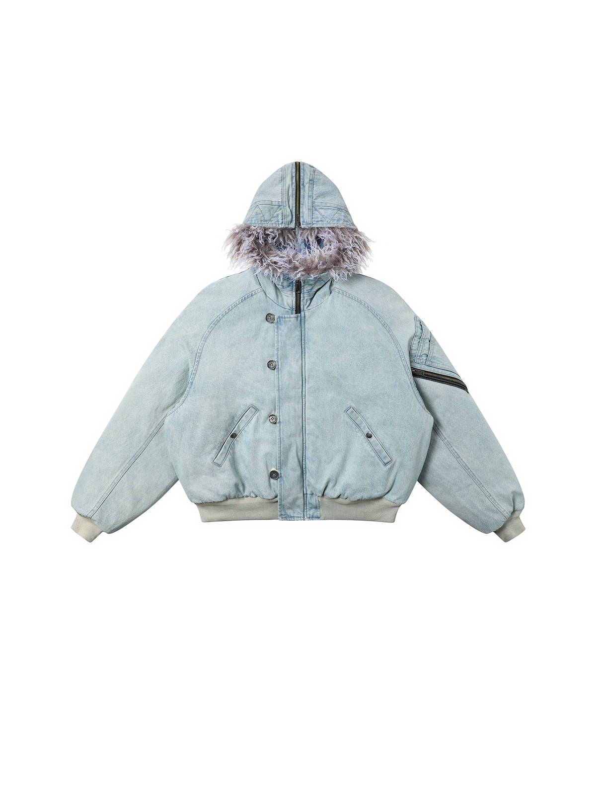 AVINMADE Denim Fur-Trimmed Hooded Bomber Jacket