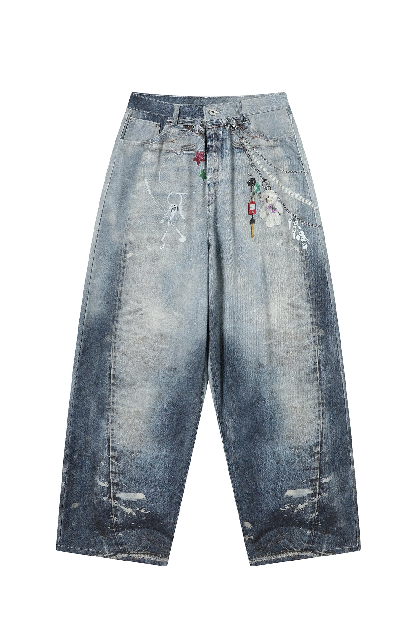 TGNS Distressed Chain Graphic Oversized Jeans