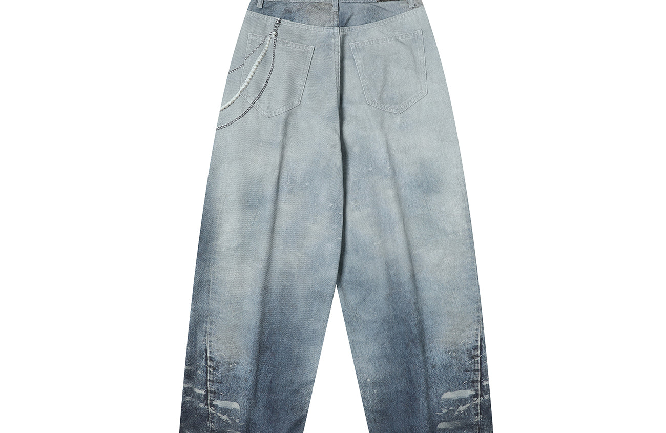 TGNS Distressed Chain Graphic Oversized Jeans