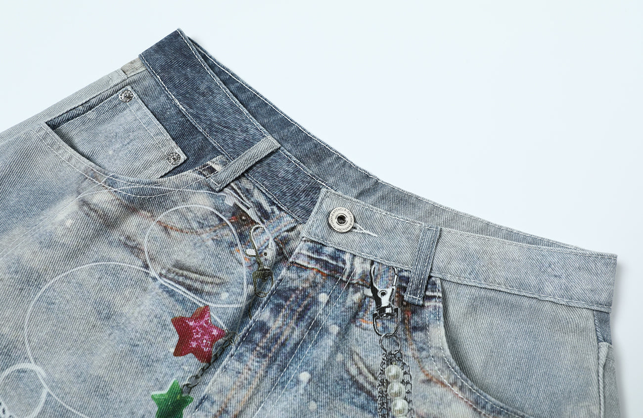 TGNS Distressed Chain Graphic Oversized Jeans