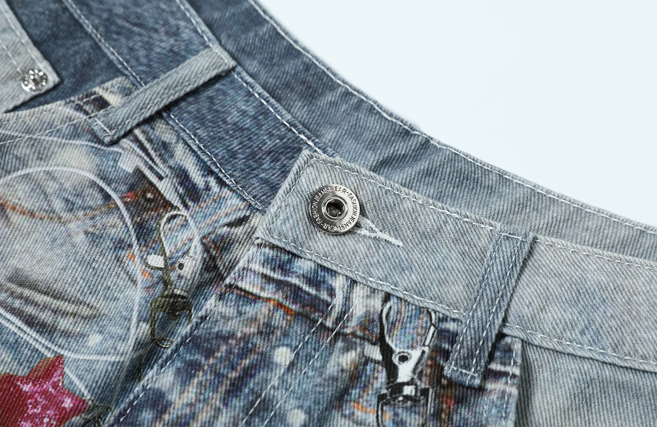 TGNS Distressed Chain Graphic Oversized Jeans