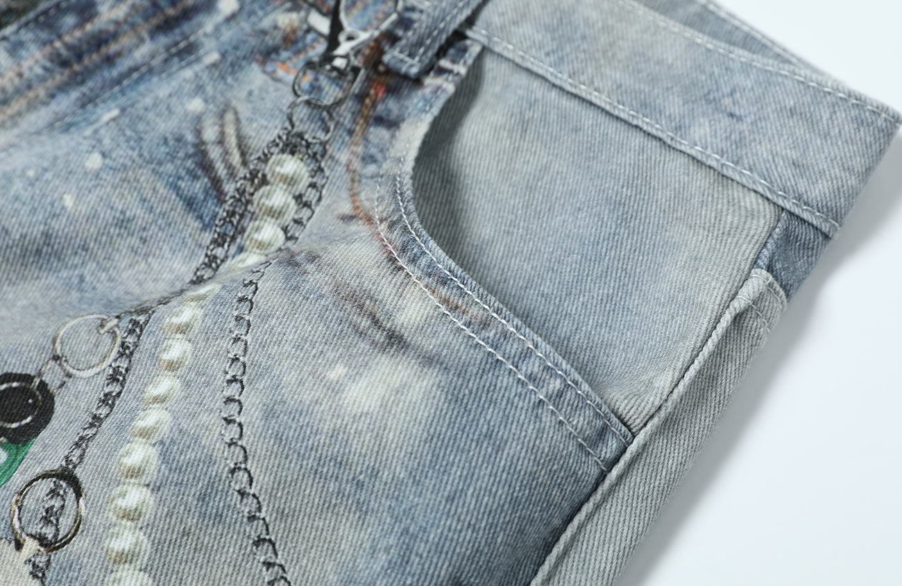TGNS Distressed Chain Graphic Oversized Jeans