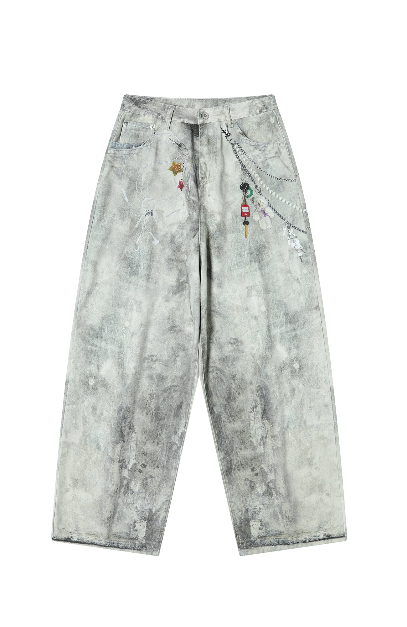 TGNS Distressed Chain Graphic Oversized Jeans