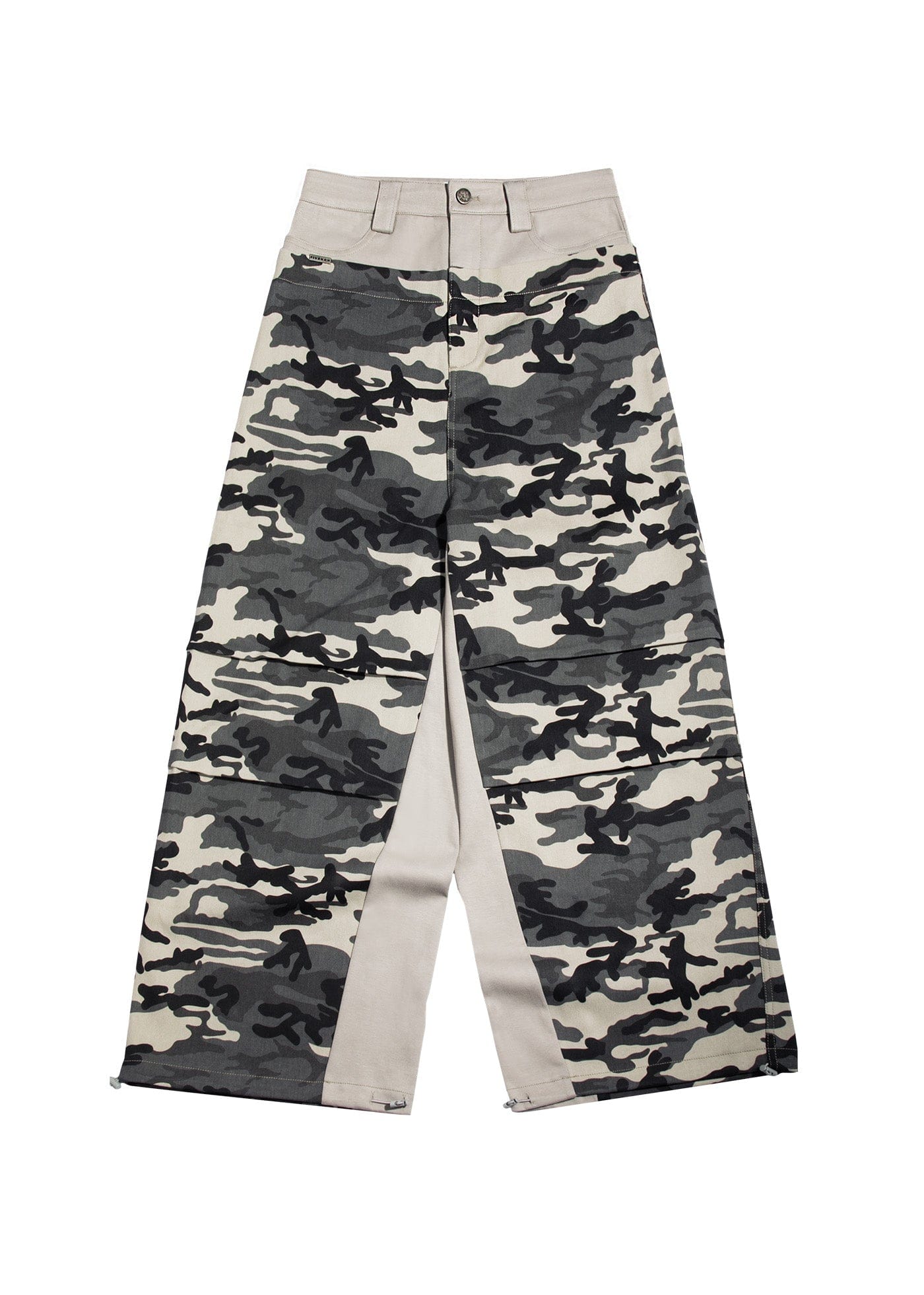 FIVEKOH Double-Waist Spliced Camo Wide-Leg Pants