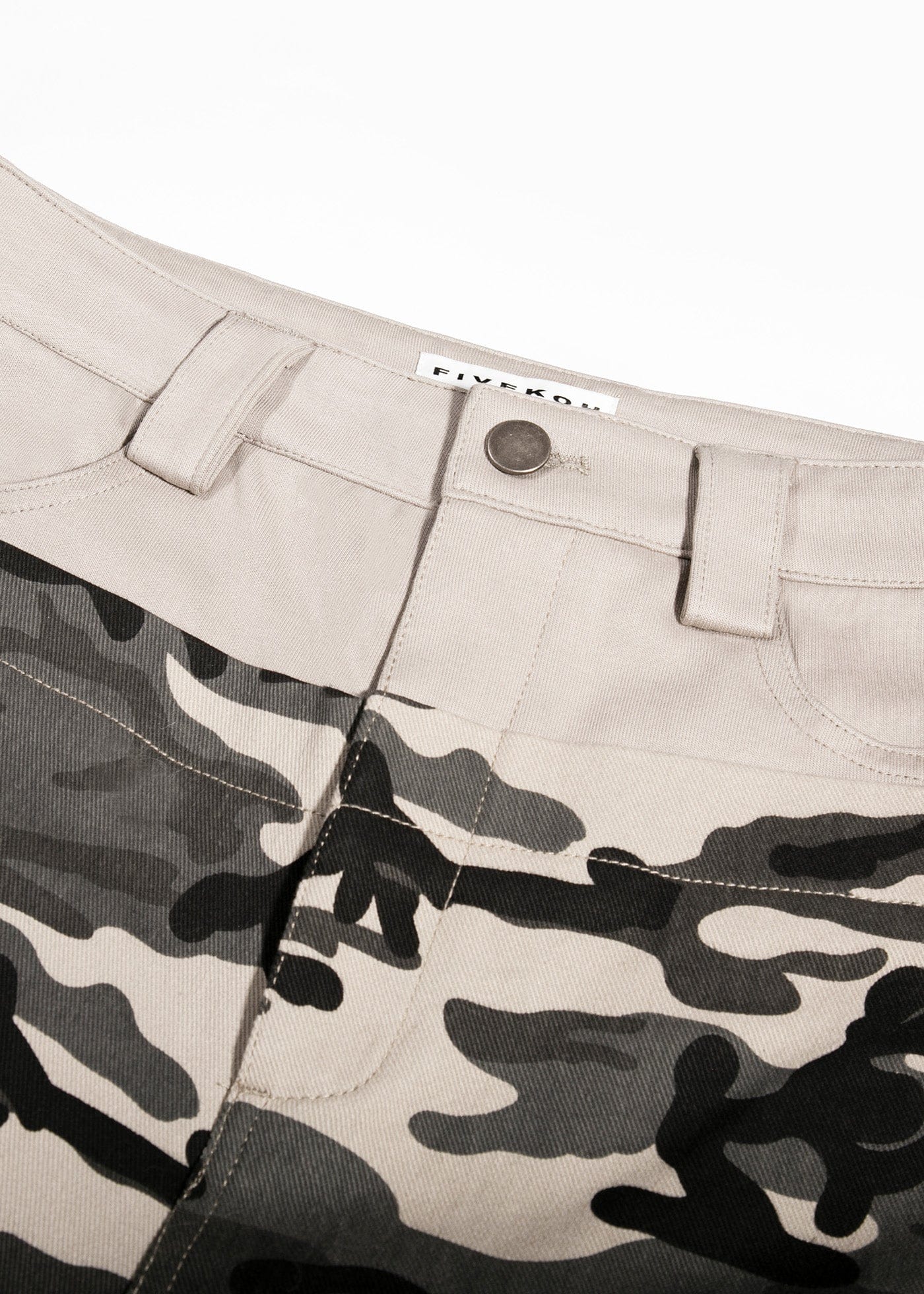 FIVEKOH Double-Waist Spliced Camo Wide-Leg Pants