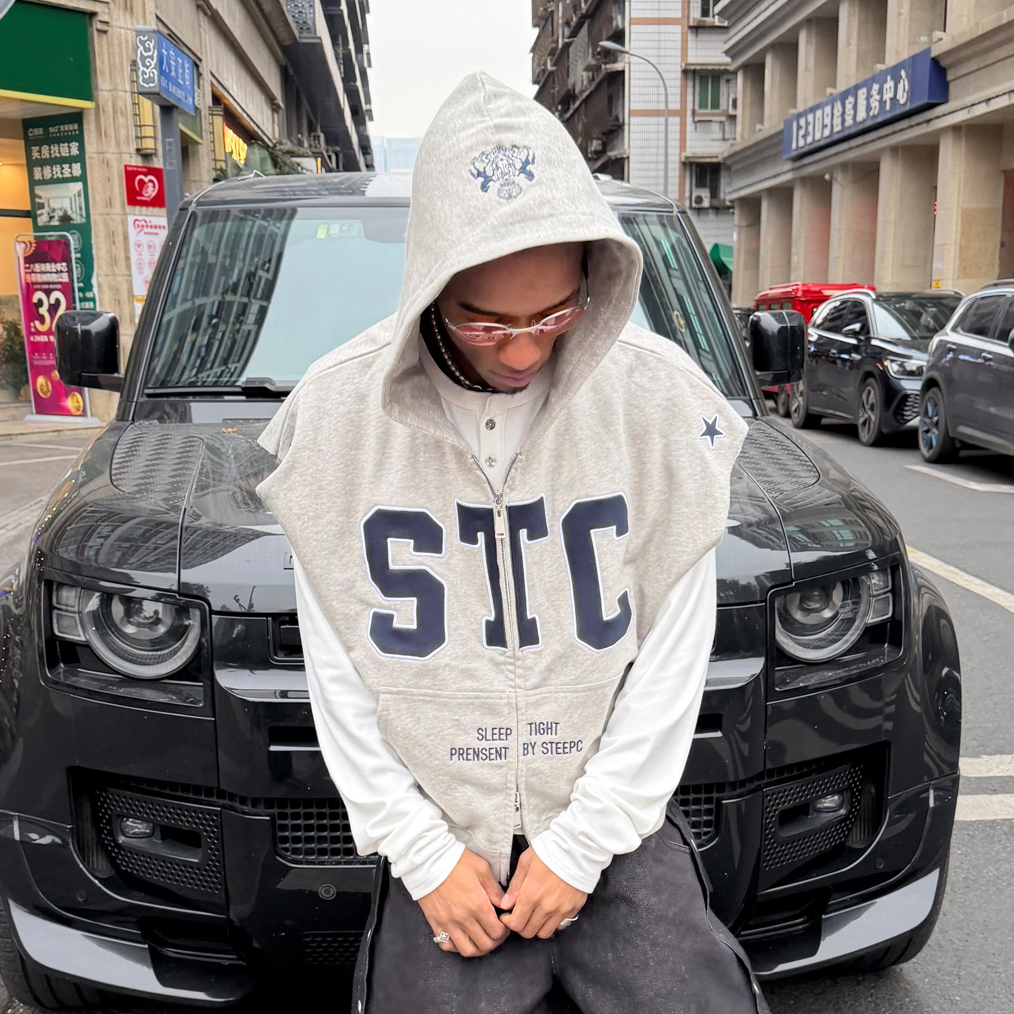 STEEPC Hooded Zip-Up Sweat Vest