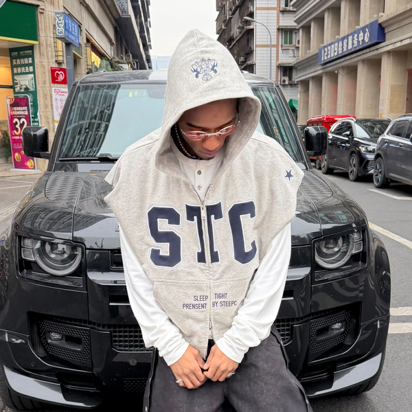 トップス MSCHF HOODED STRIPE VEST STEEPC Hooded Zip-Up Sweat Vest