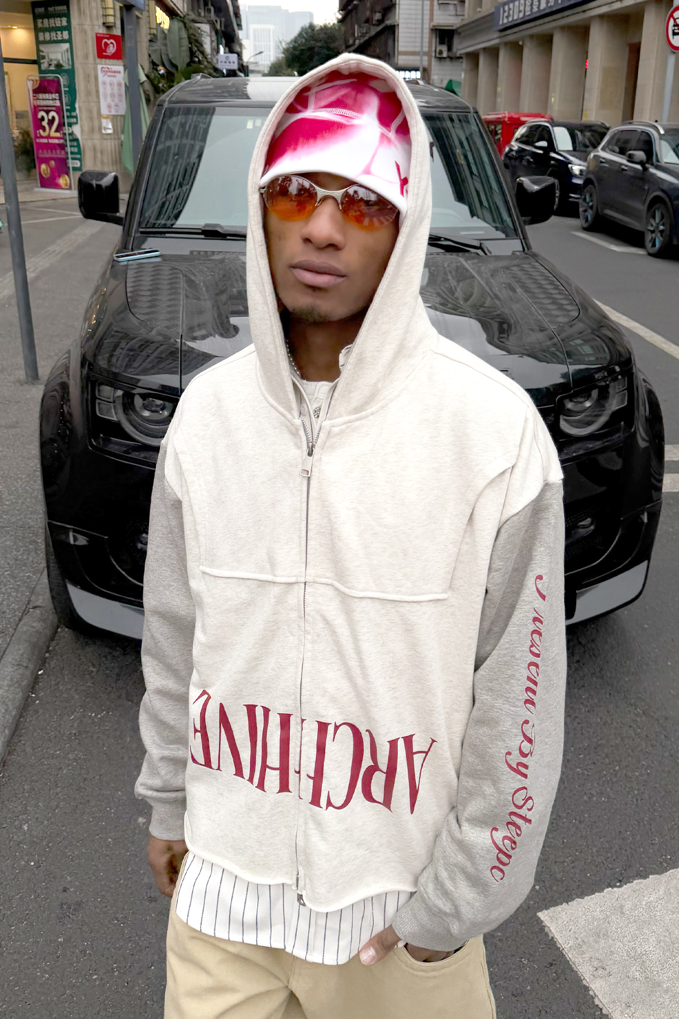 STEEPC Spliced Two-Tone Graphic Hooded Jacket, premium urban and streetwear designers apparel on PROJECTISR.com, STEEPC