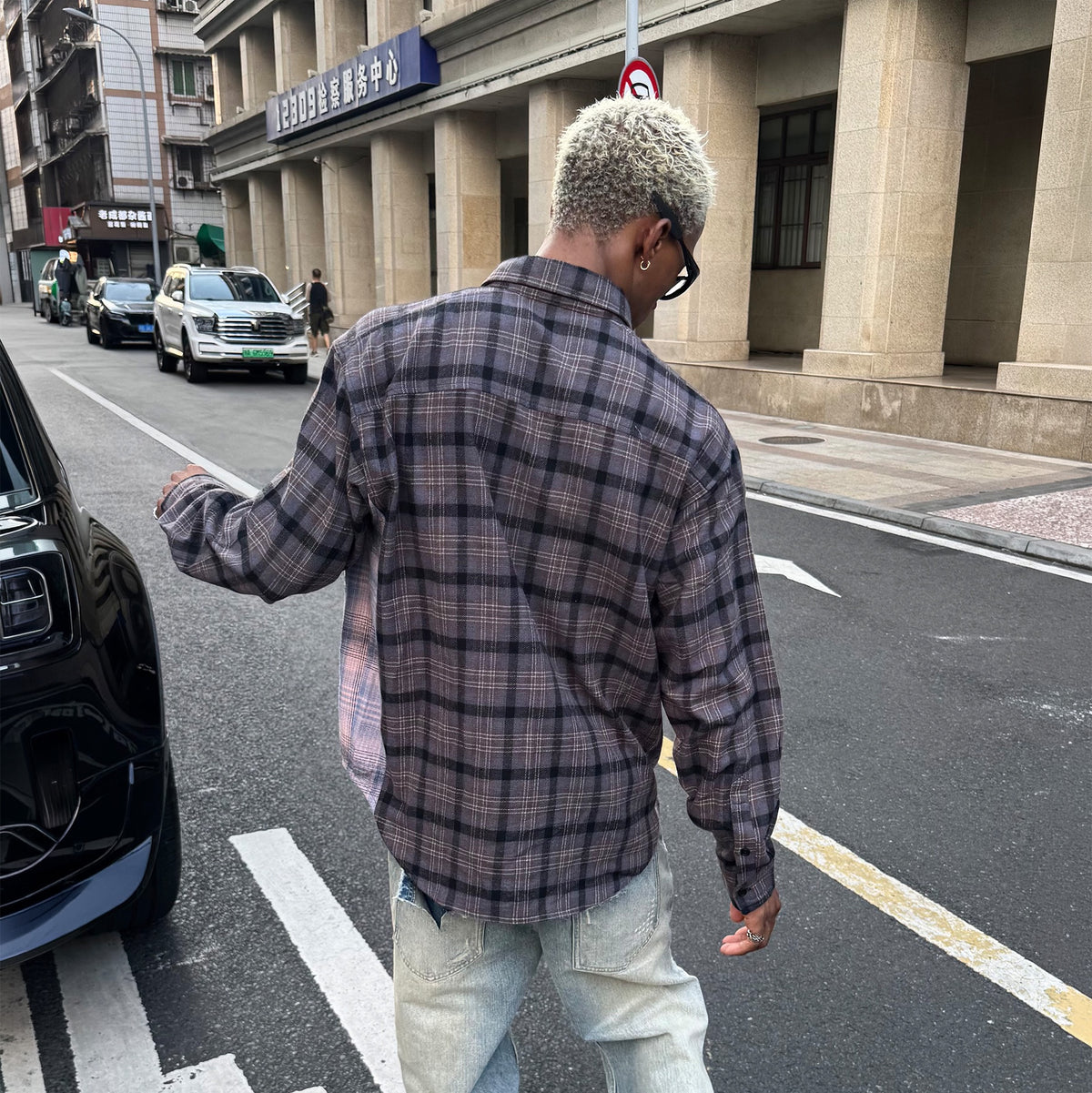 STEEPC Plaid Patch Long-Sleeve Shirt