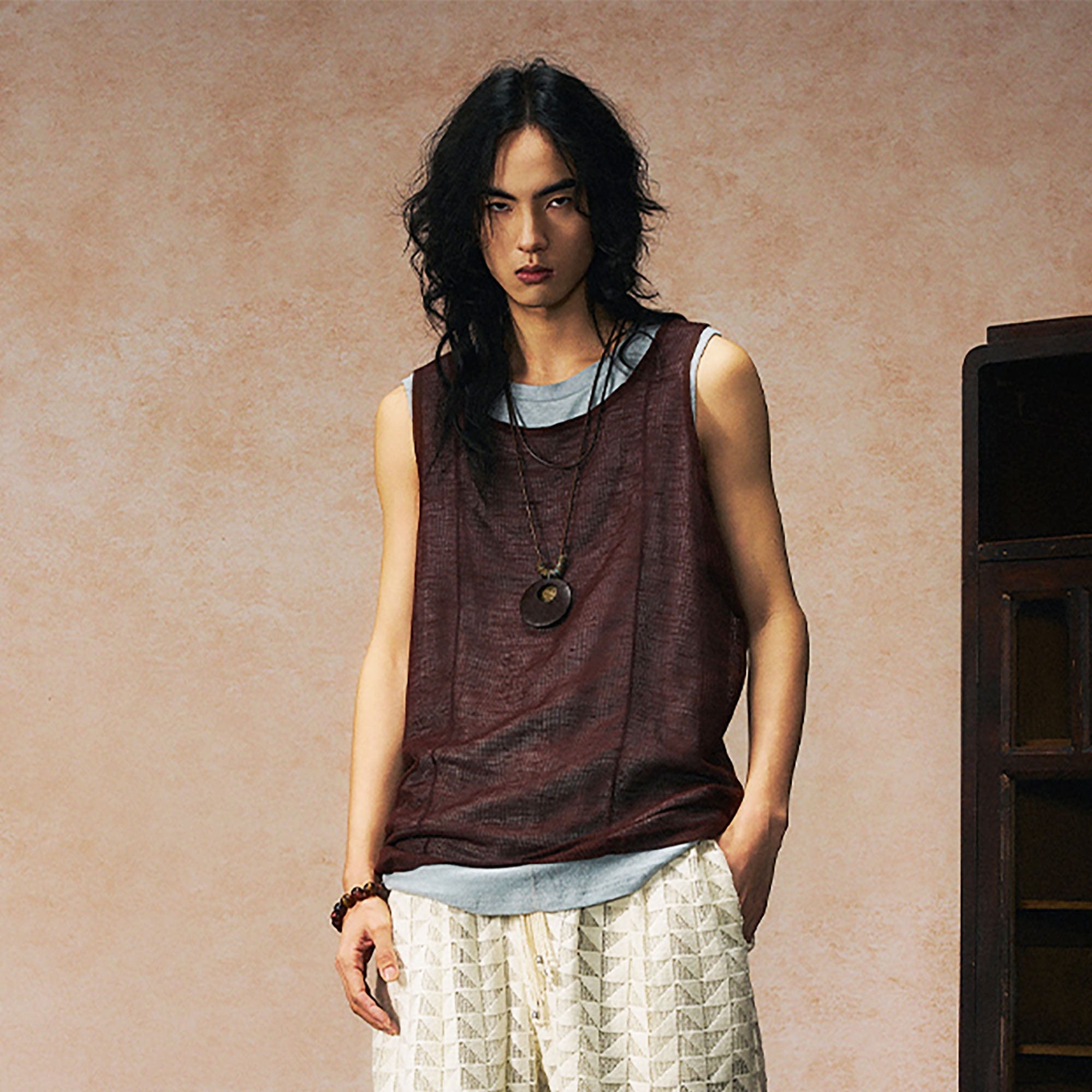 GONGHE REPUB Sheer Linen-Cotton Layered Vest, premium urban and streetwear designers apparel on PROJECTISR.com, GONGHE REPUB