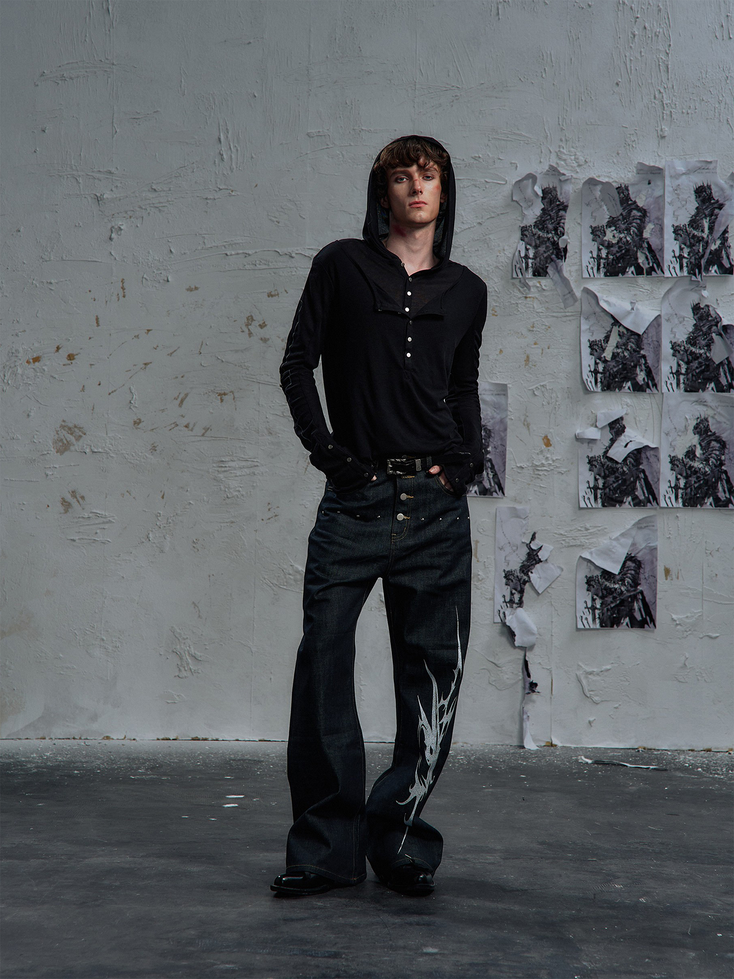 PAIKI Cross Layered Slim Hooded Long Sleeve Tee