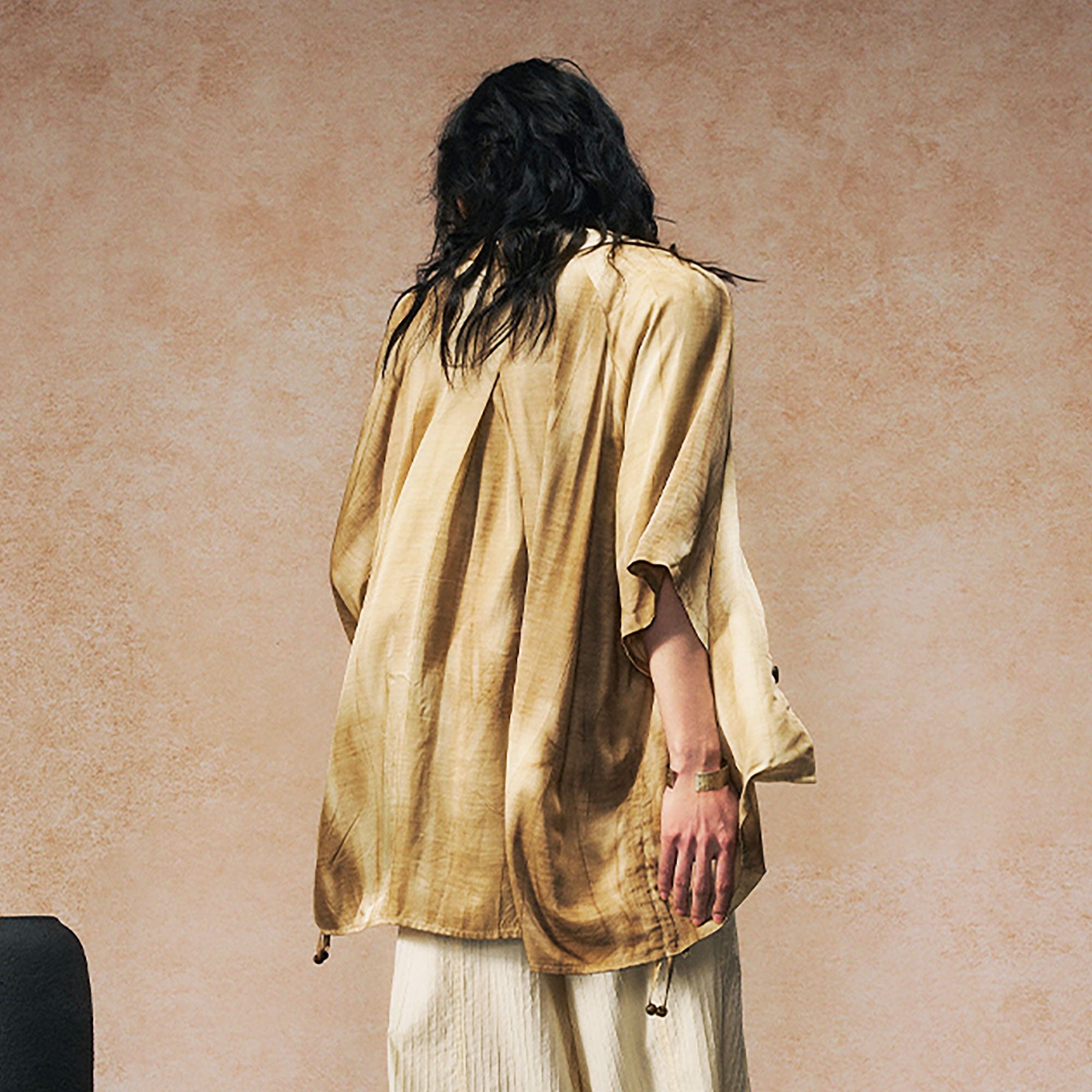 GONGHE REPUB Flowy Distressed Tie-Dye Oversized Half Shirt, premium urban and streetwear designers apparel on PROJECTISR.com, GONGHE REPUB