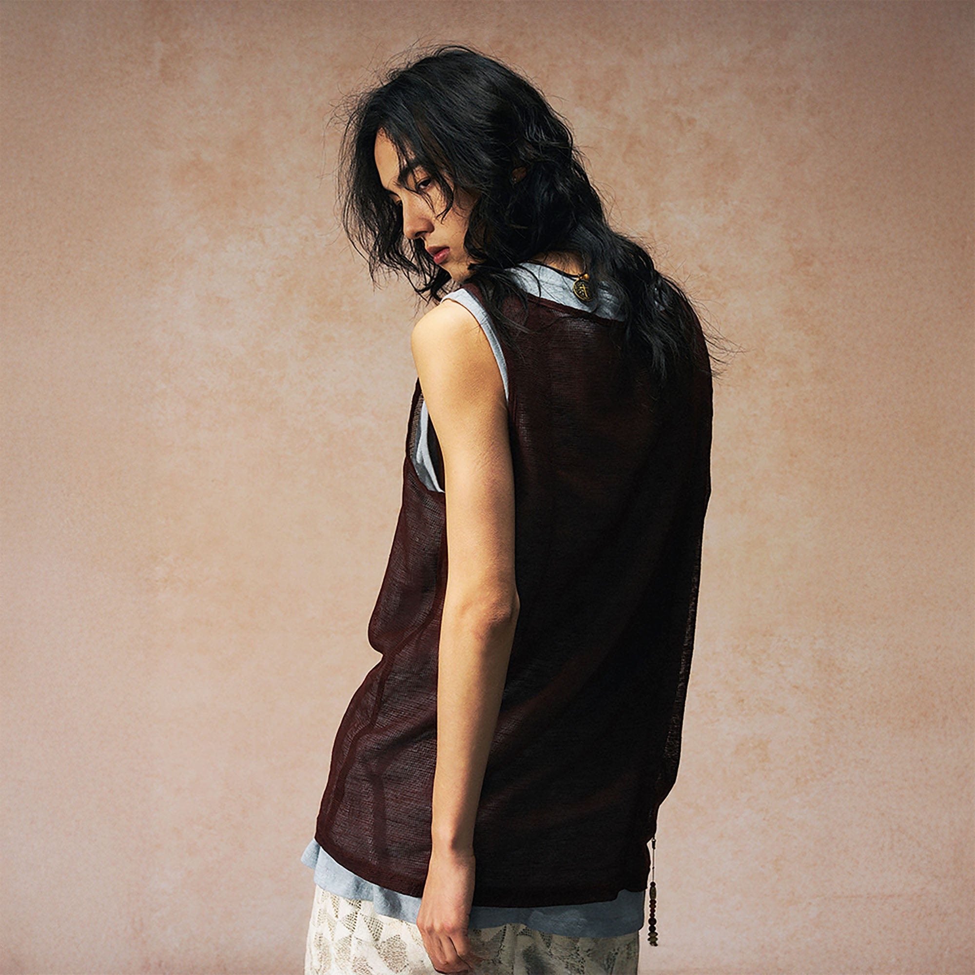 GONGHE REPUB Sheer Linen-Cotton Layered Vest, premium urban and streetwear designers apparel on PROJECTISR.com, GONGHE REPUB
