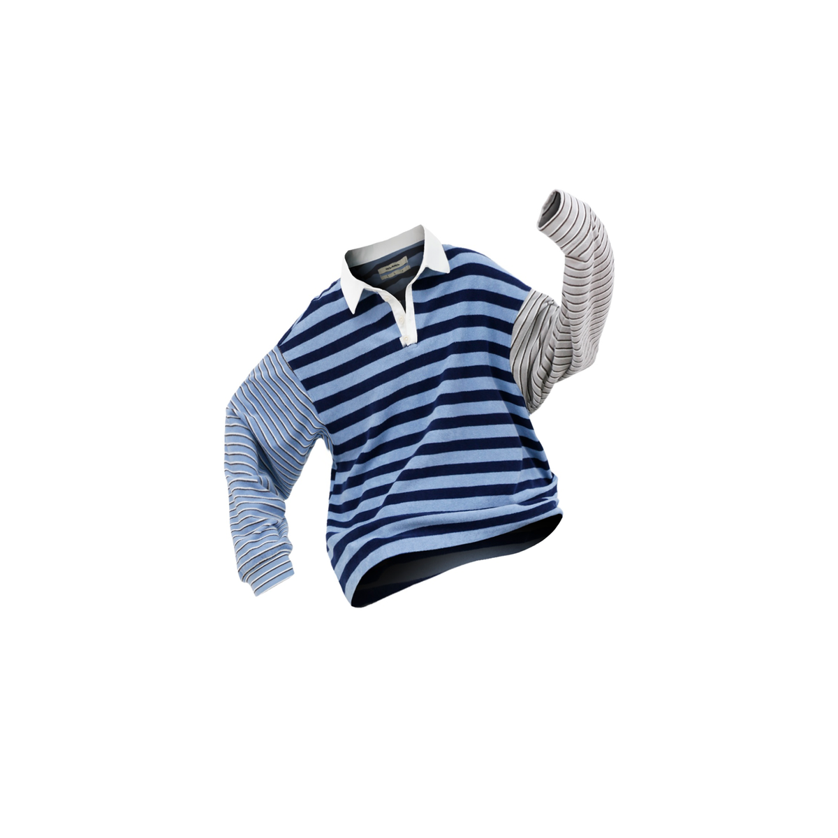 RELABEL Asymmetrical Striped Spliced Polo Long-Sleeve Tee