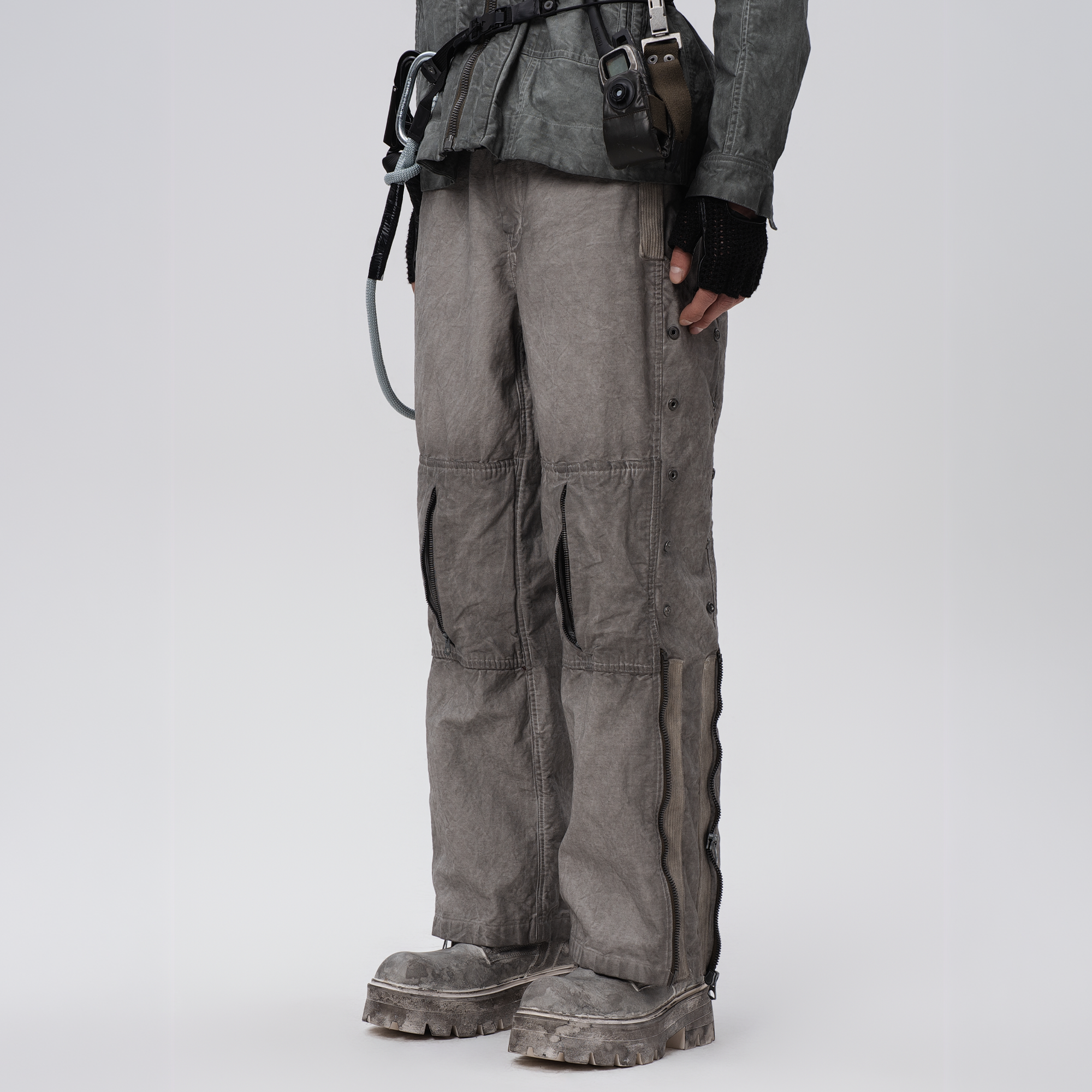 STEAM Distressed Mesh-Knee Multi-Pocket Straight-Leg Cargo Pants