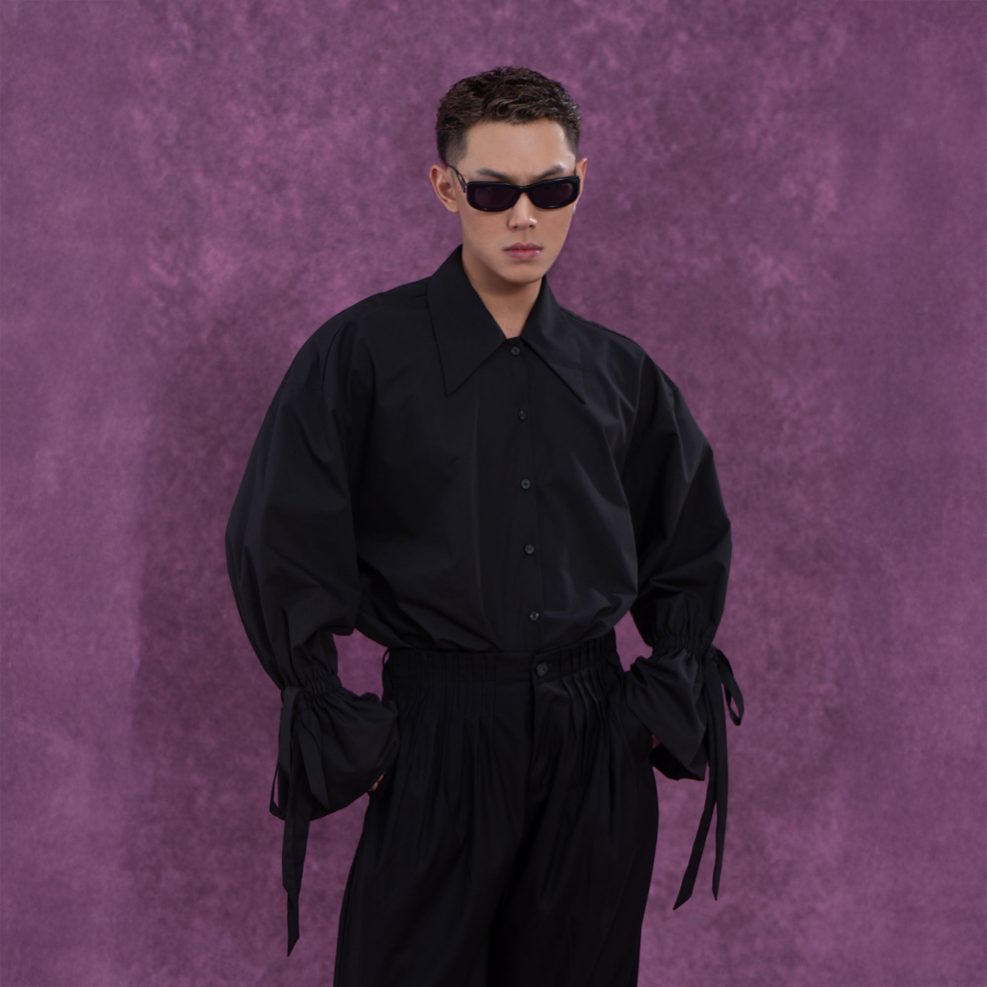 CLP Drawstring Ruffled Cuff Oversized Shirt