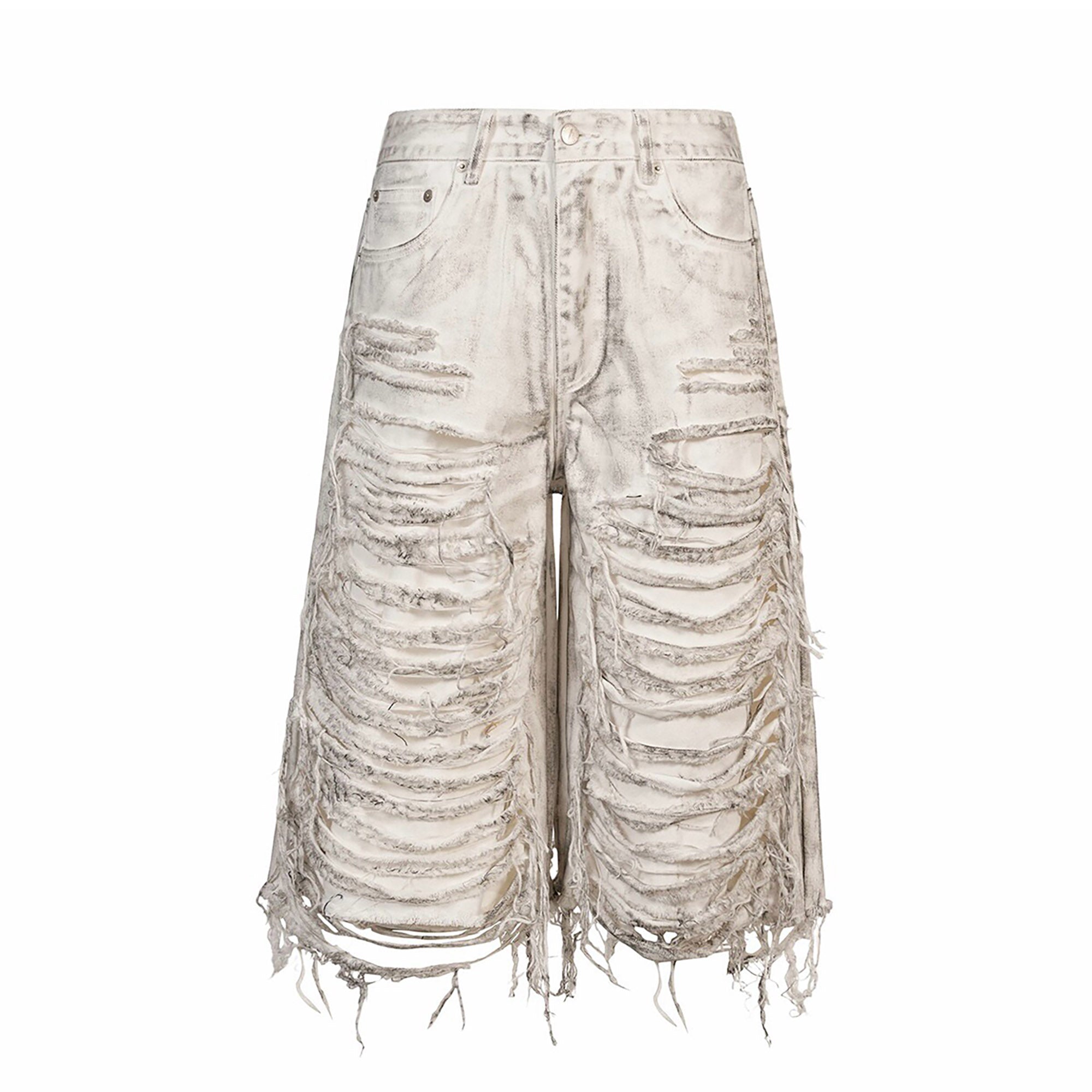 REBEL WAVE Distressed Raw Edge Denim Shorts
