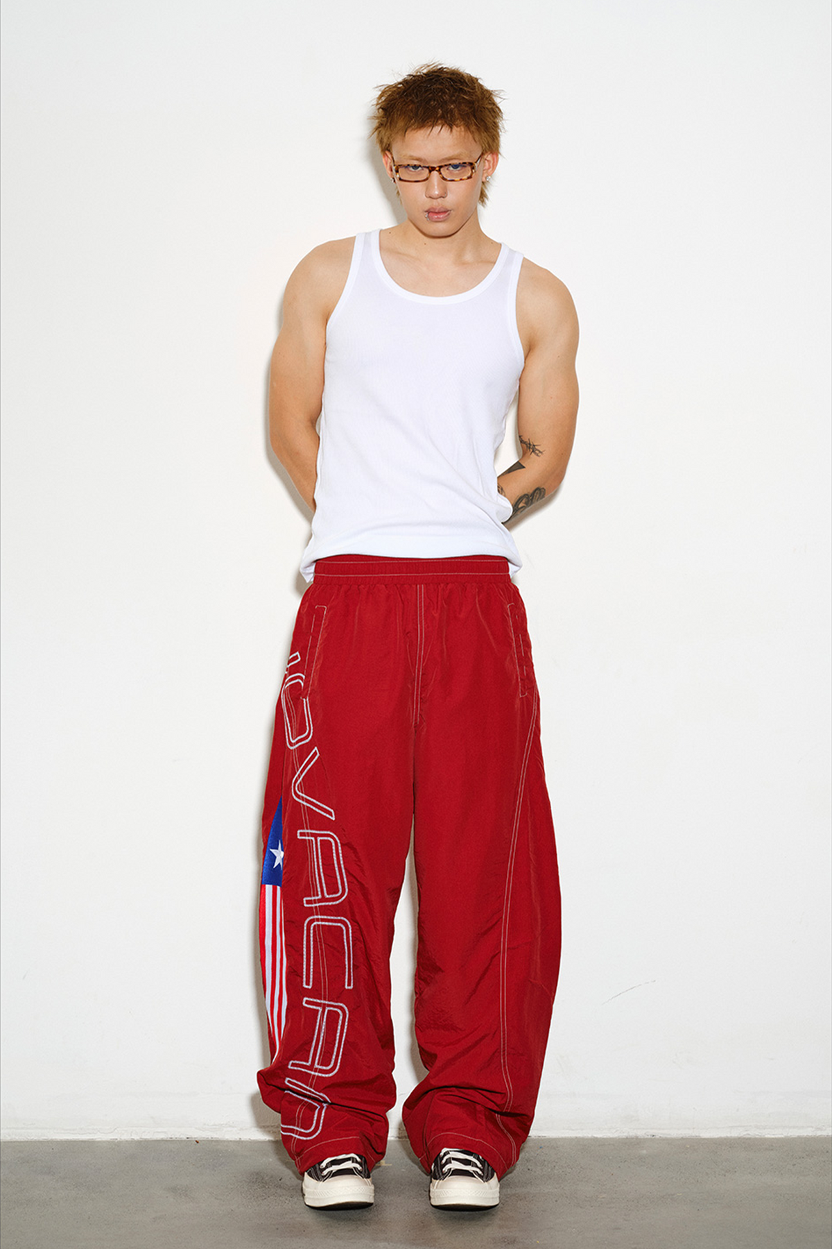 NOVACAM Retro Embroidered Nylon Windbreaker Pants